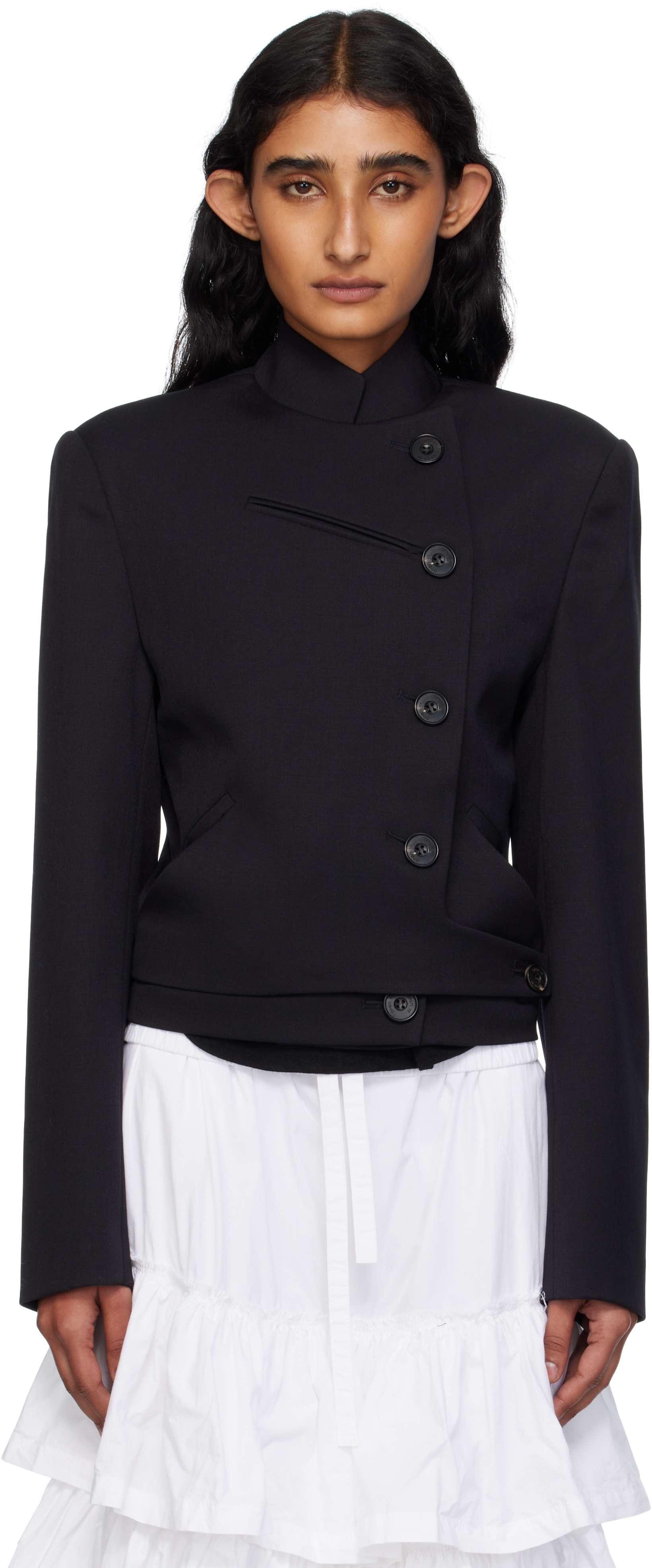 Open Yy Black Wool Double-breasted Blazer