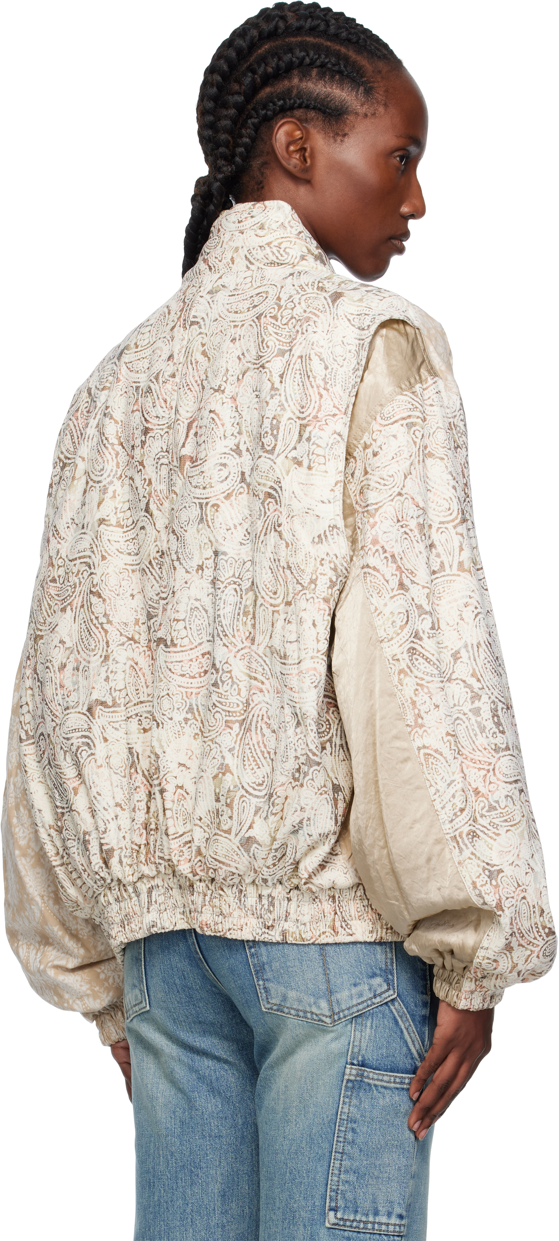 Open Yy Beige Paisley Cargo Bomber Jacket In Neutral