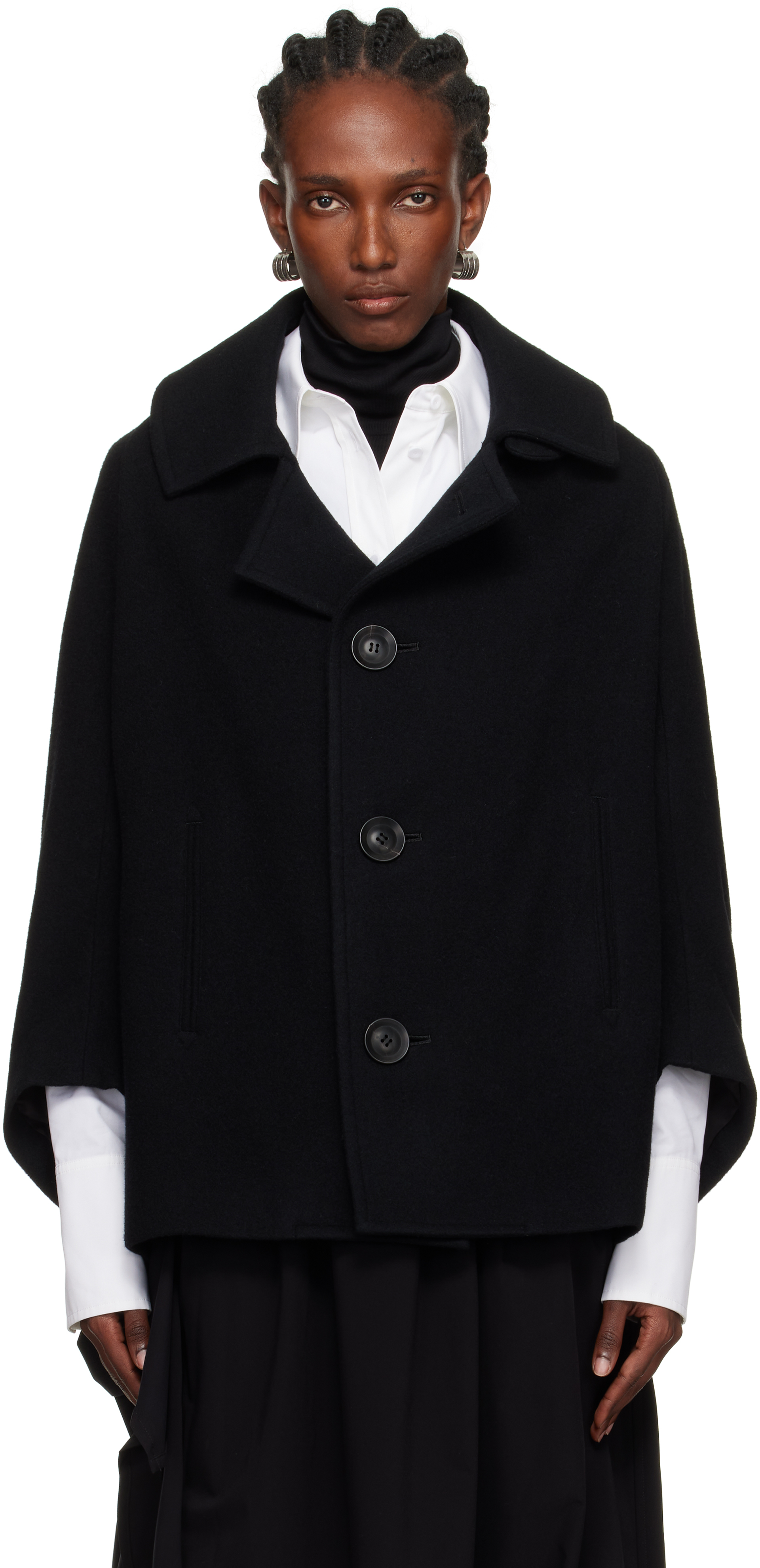 Y's Black U-irregular Short Sleeve Coat In Multi