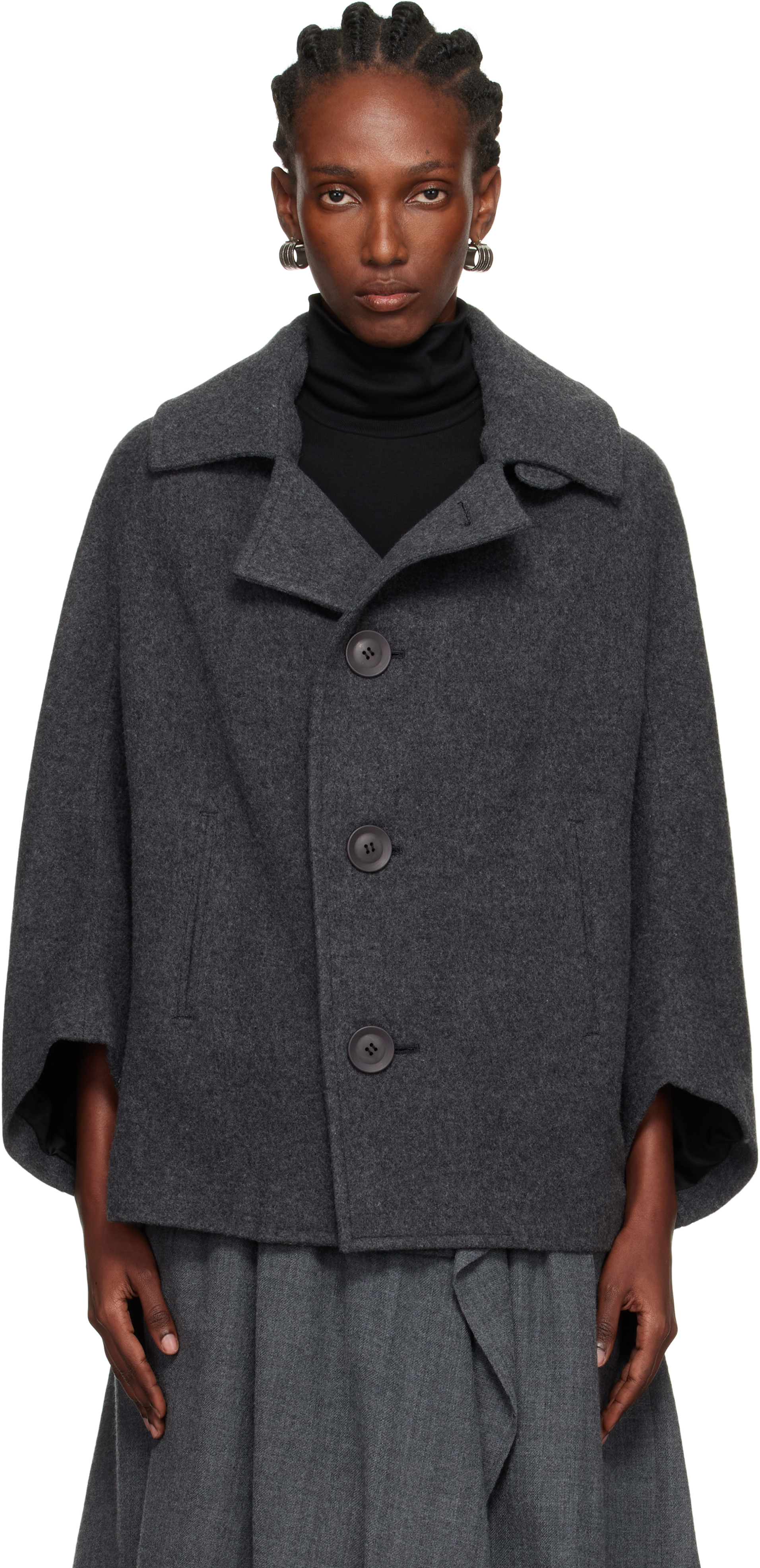 Y's Gray U-irregular Short Sleeve Coat In Gray