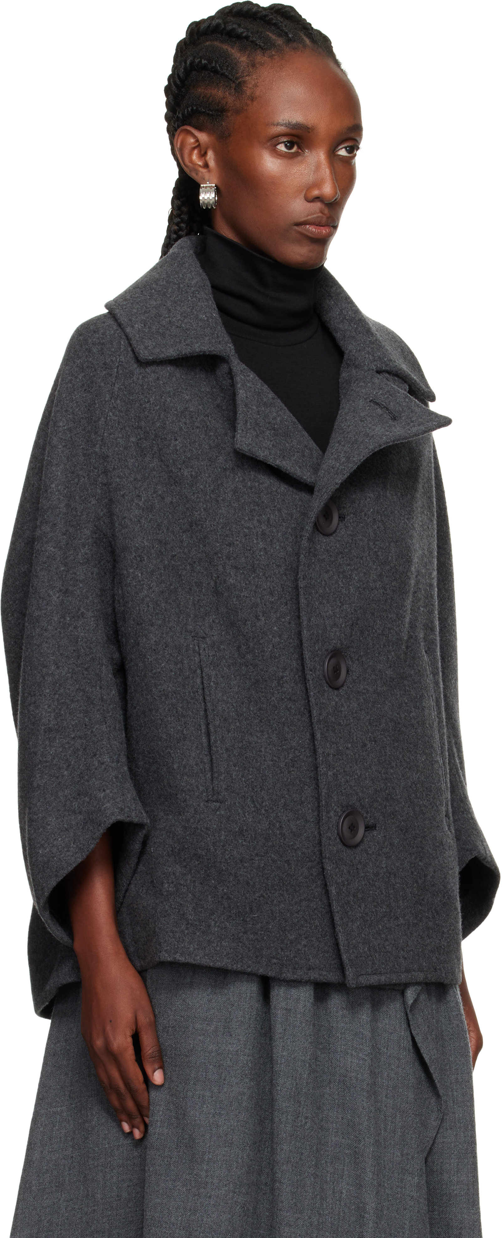 Y's Gray U-irregular Short Sleeve Coat In Gray