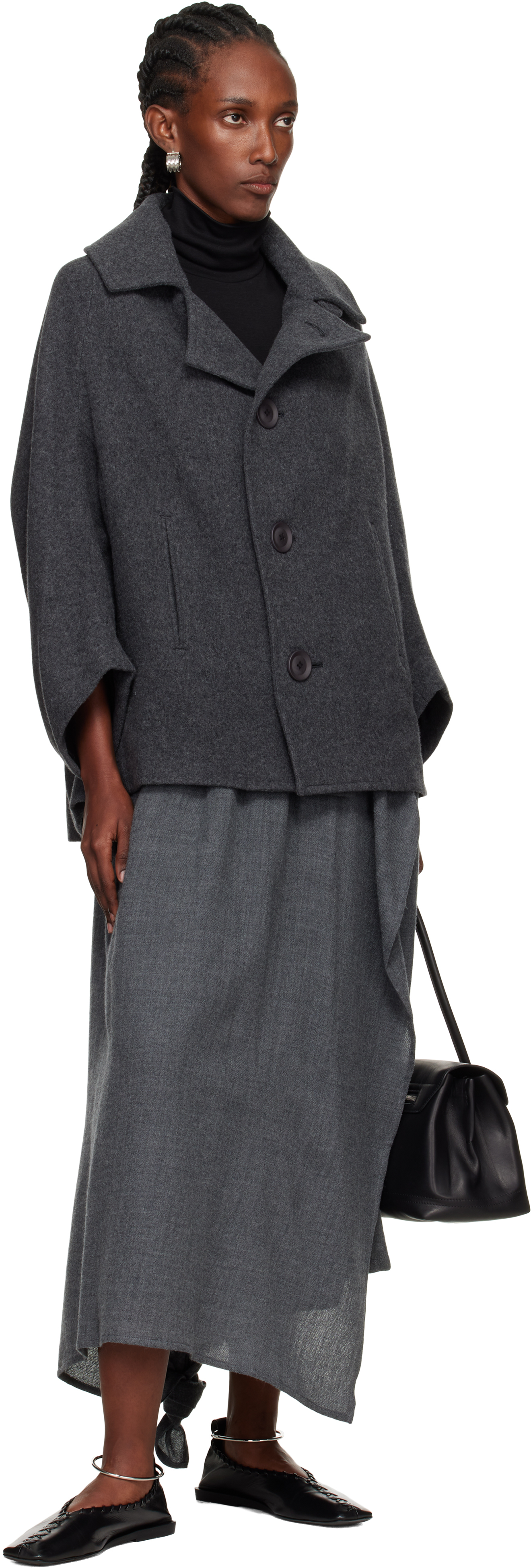 Y's Gray U-irregular Short Sleeve Coat In Gray