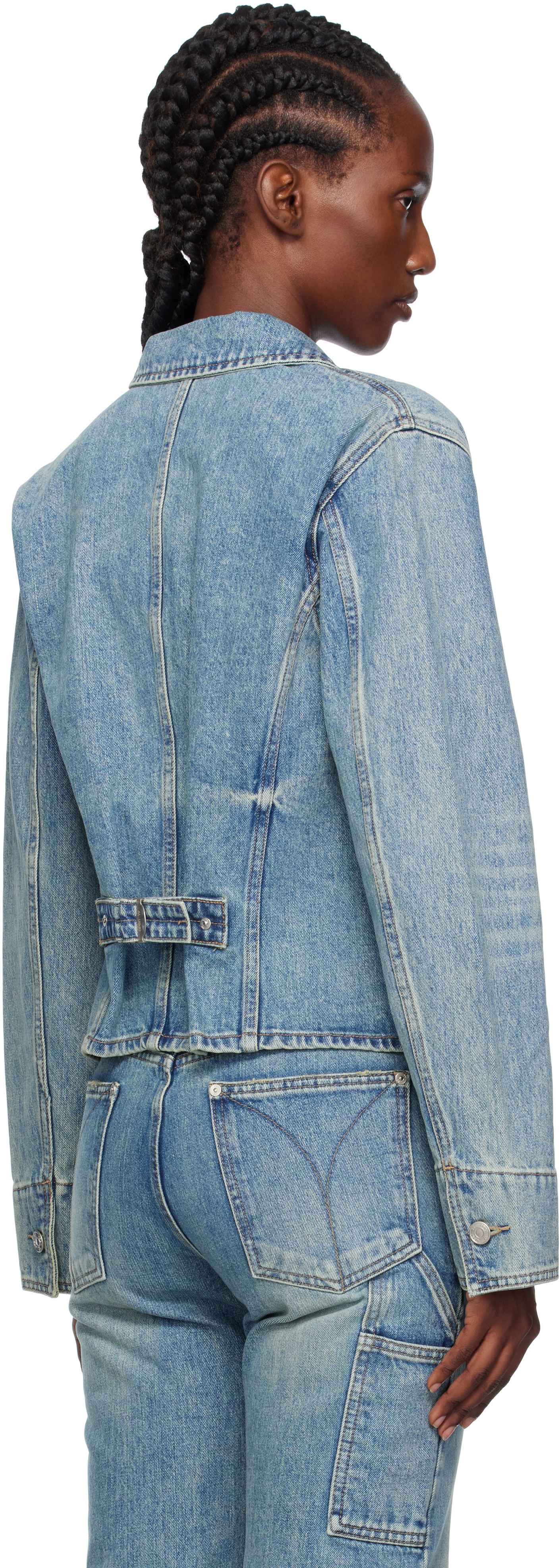 Open Yy Blue Denim Trucker Jacket In Blue