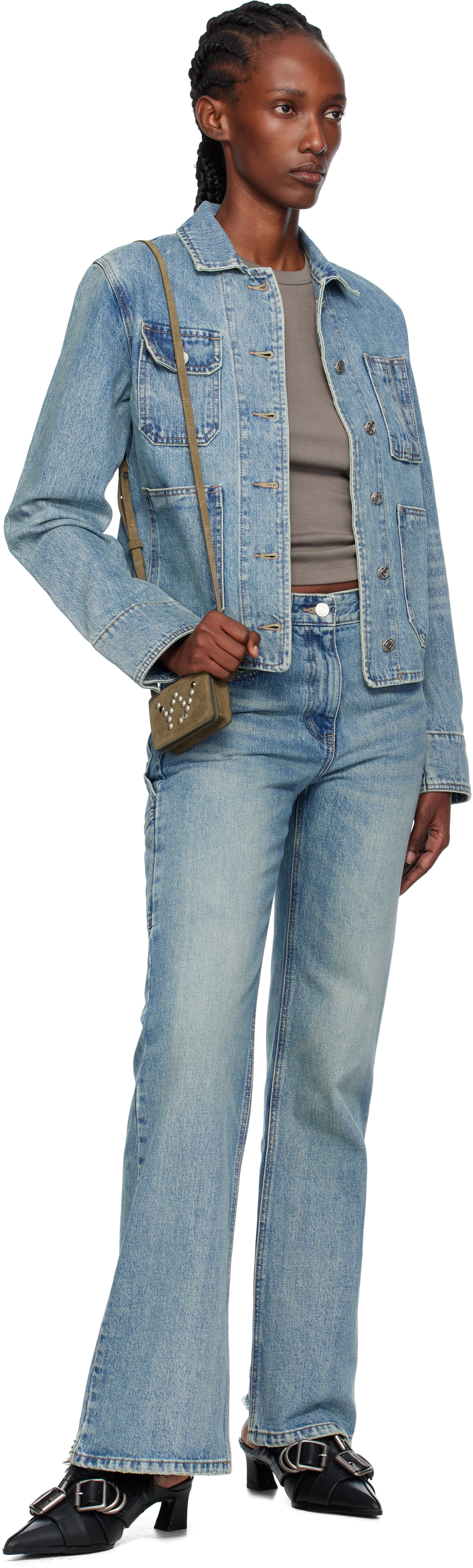 Open Yy Blue Denim Trucker Jacket In Blue