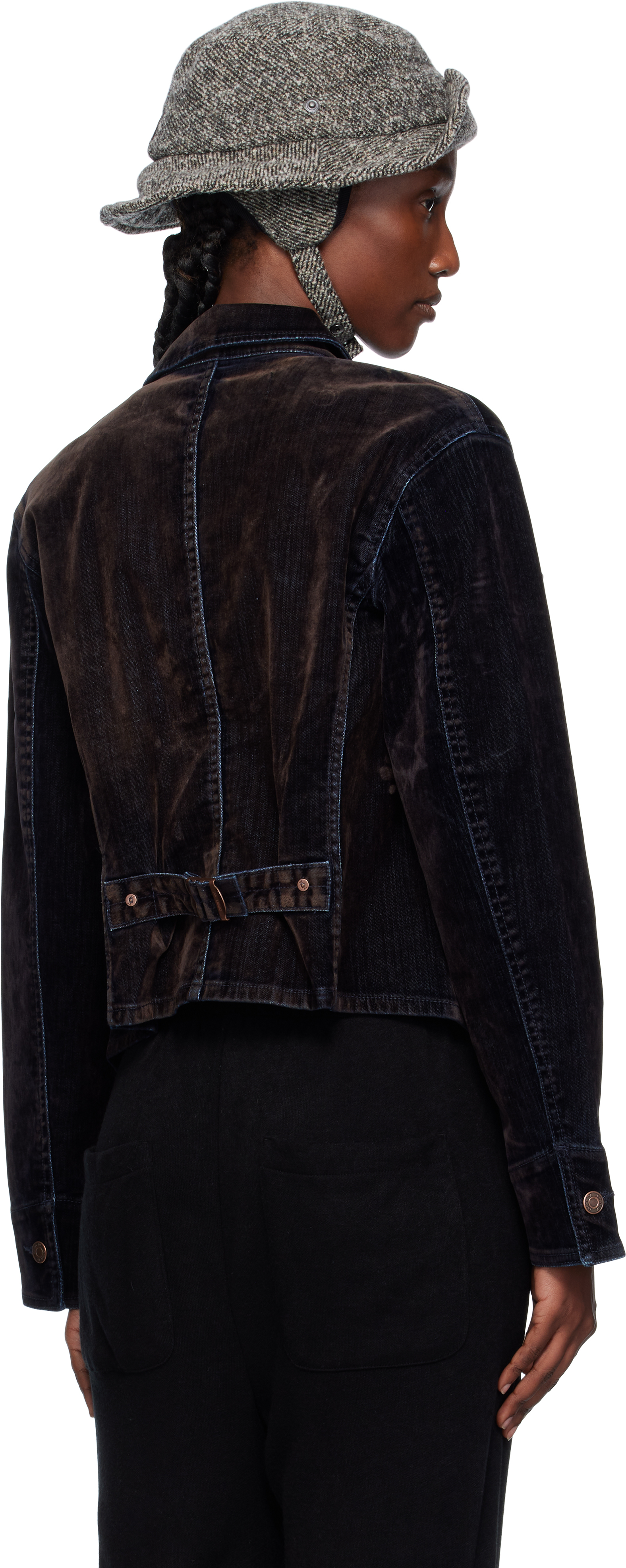 Open Yy Velvet Denim Trucker Jacket In Black
