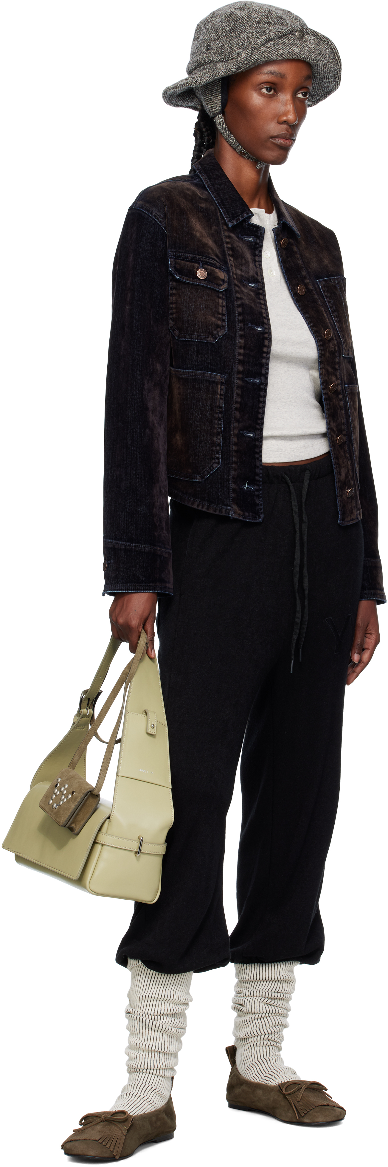 Open Yy Velvet Denim Trucker Jacket In Black