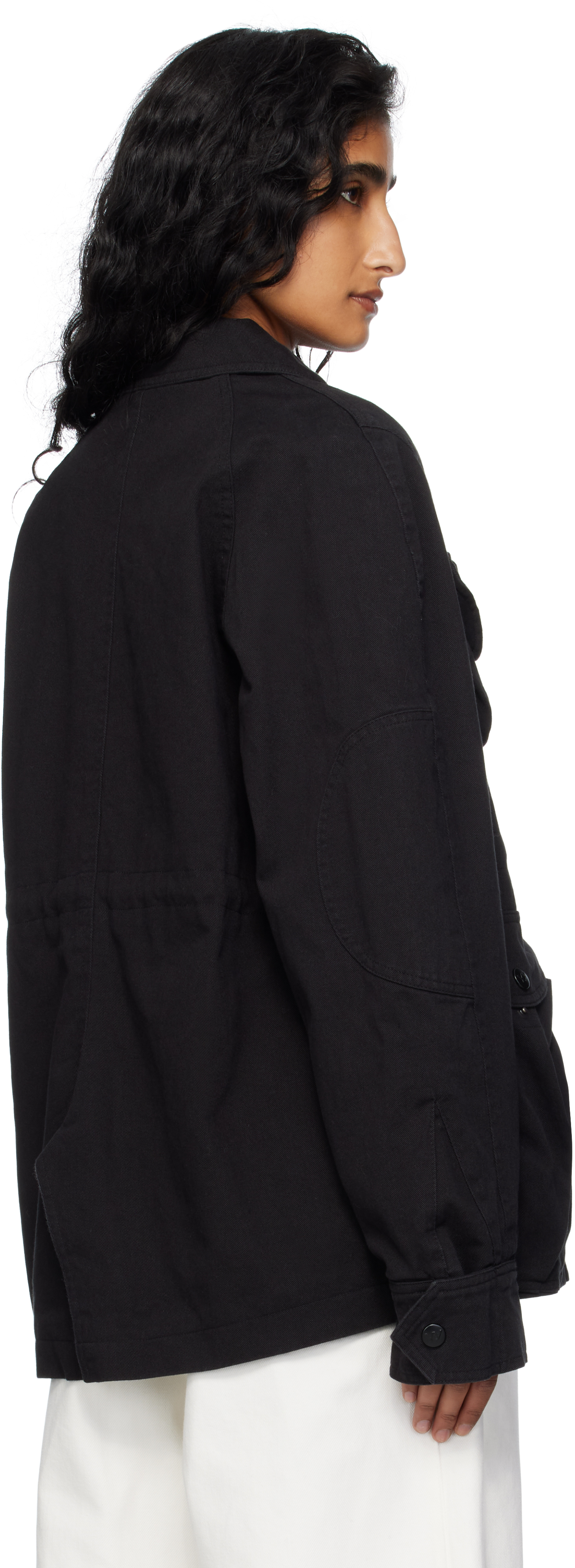 Open Yy Multi-pocket Safari Denim Jacket In Black