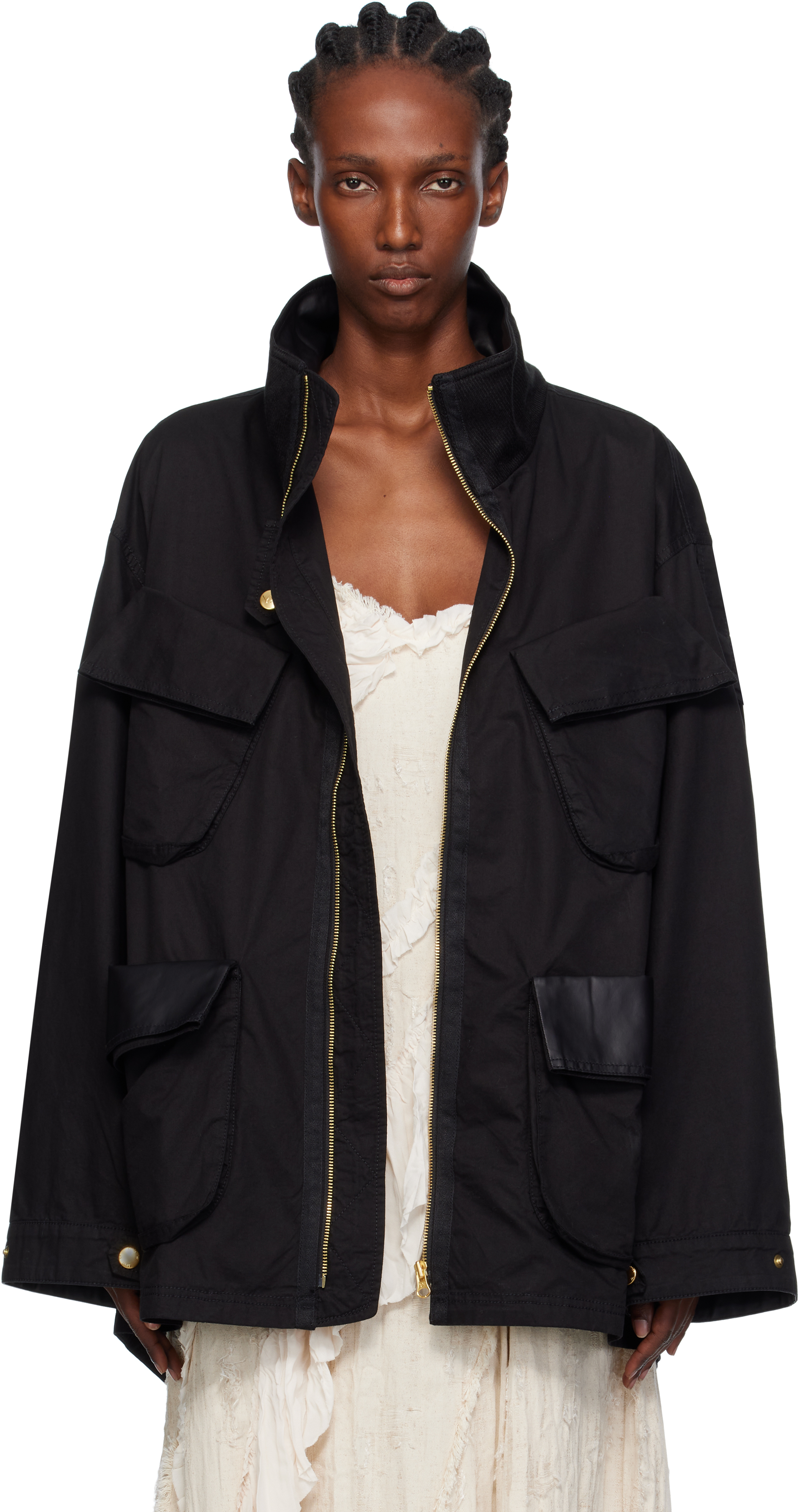 Open Yy Black Cargo Pocket Field Jacket In Black