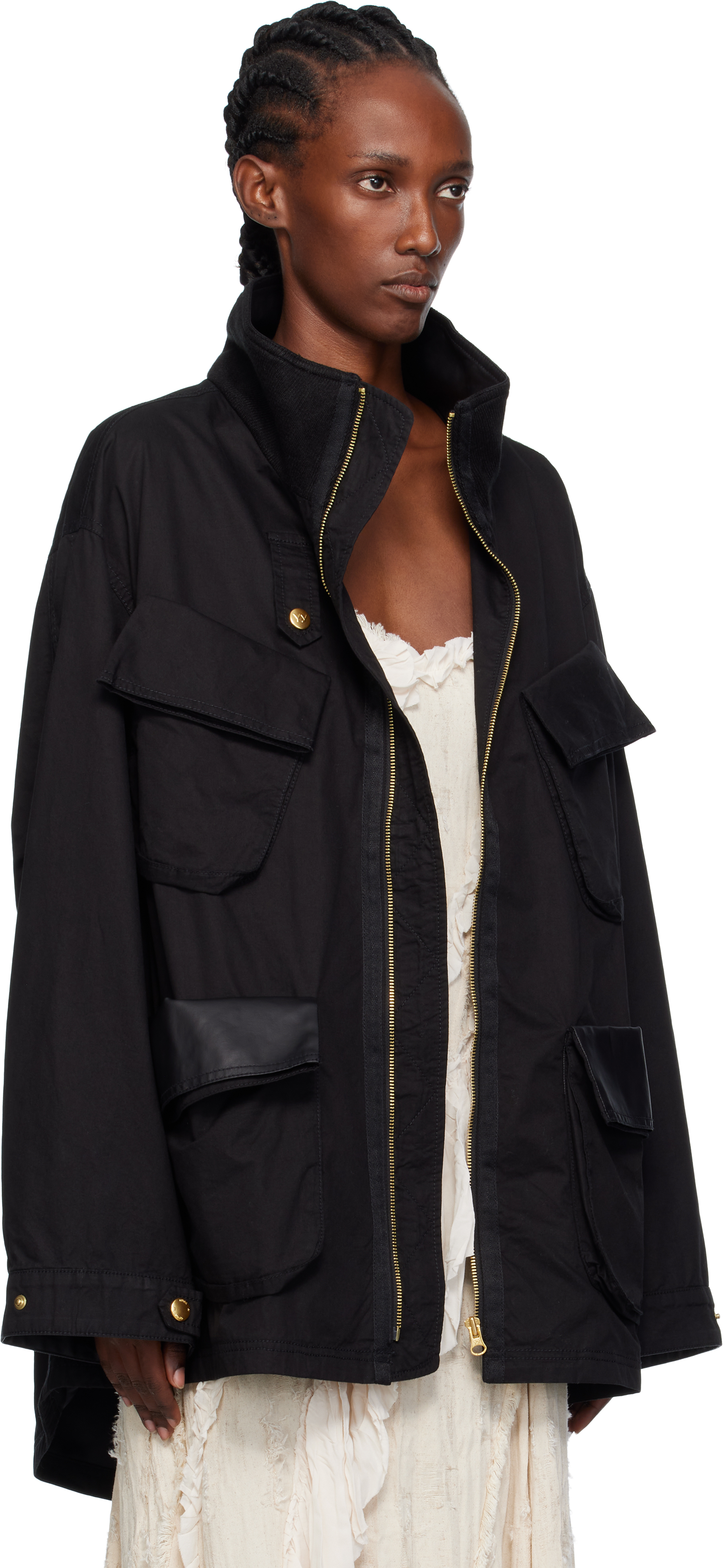 Open Yy Black Cargo Pocket Field Jacket In Black