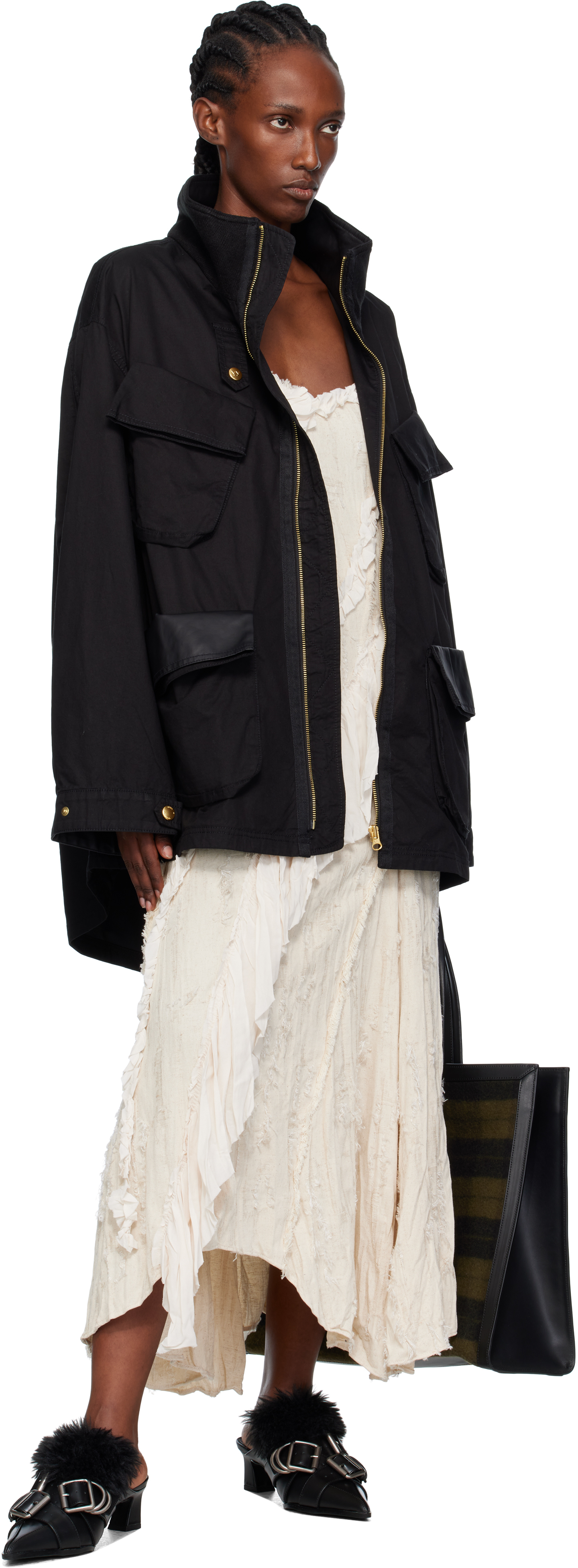 Open Yy Black Cargo Pocket Field Jacket In Black