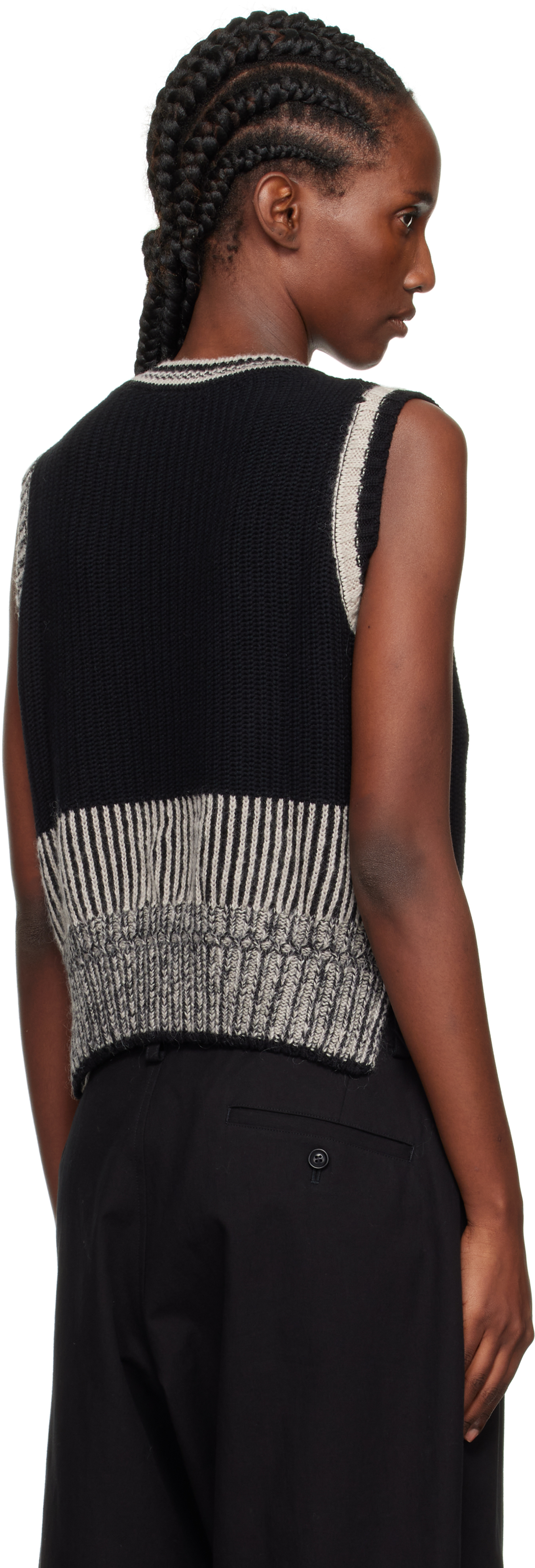 Y's Black Design Knit Sweater In Black