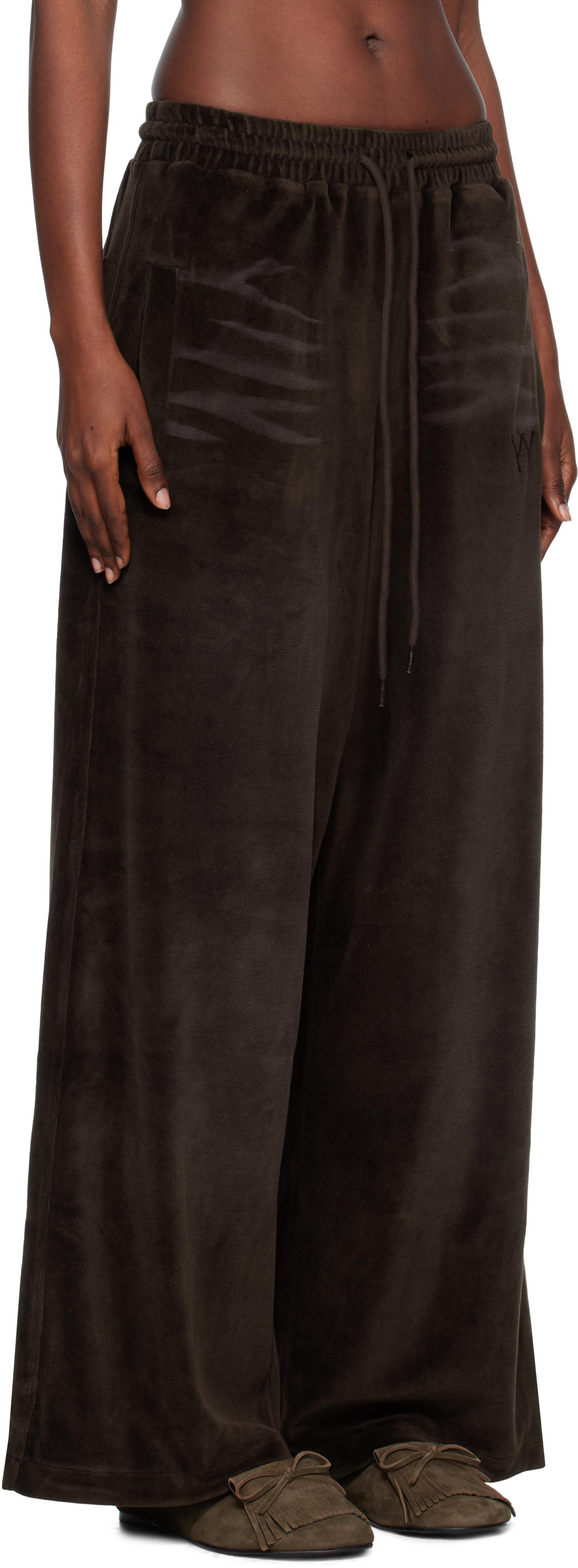 Open Yy Brown Velour Wide Lounge Pants In Brown