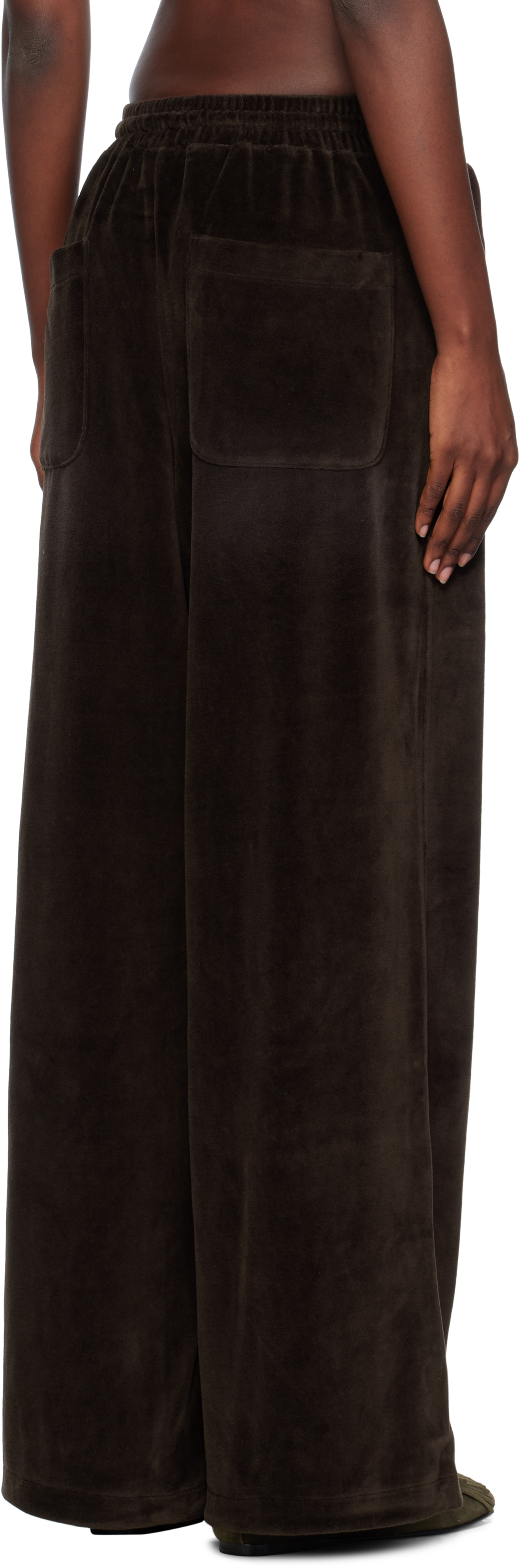 Open Yy Brown Velour Wide Lounge Pants In Brown