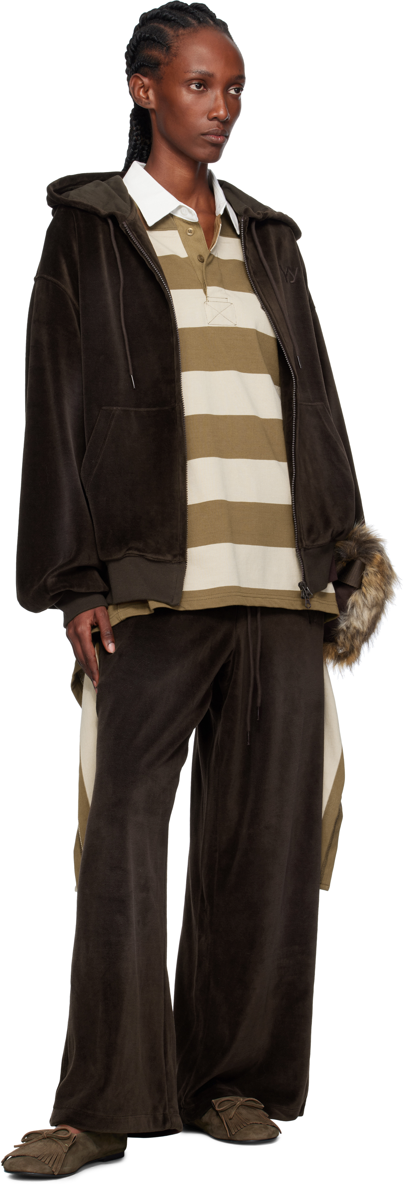 Open Yy Brown Velour Wide Lounge Pants In Brown