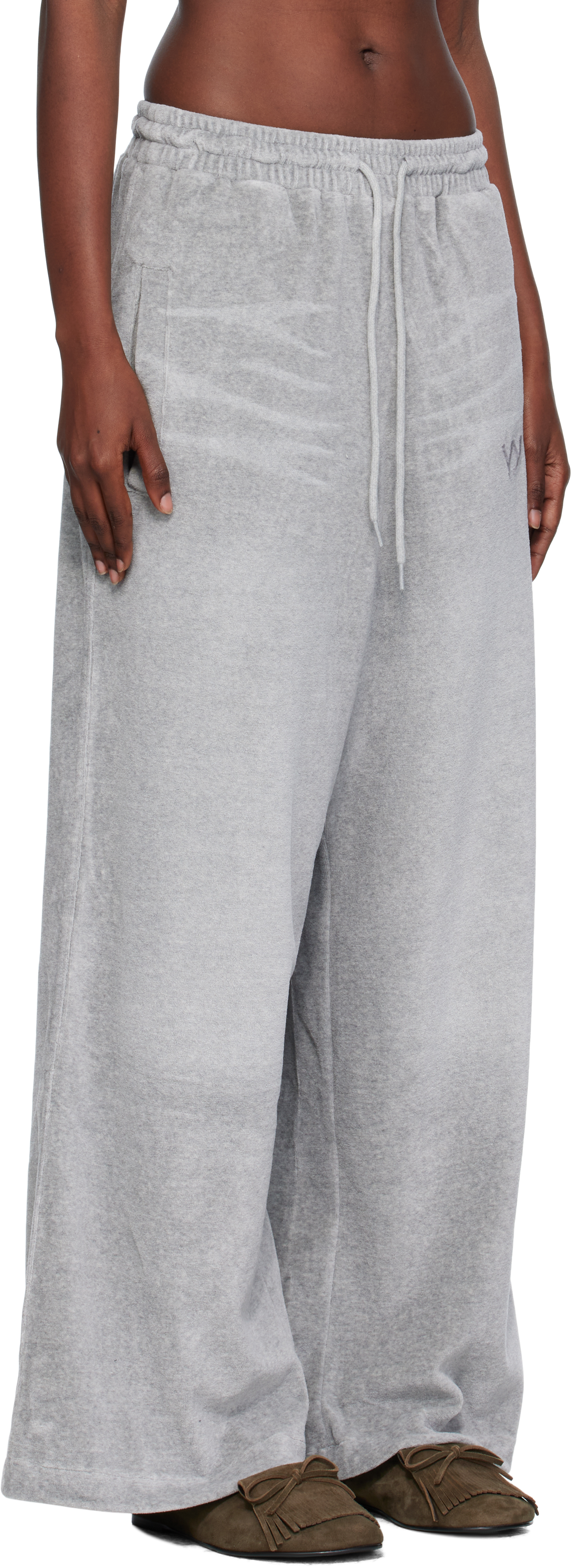 Open Yy Gray Velour Wide Lounge Pants In White