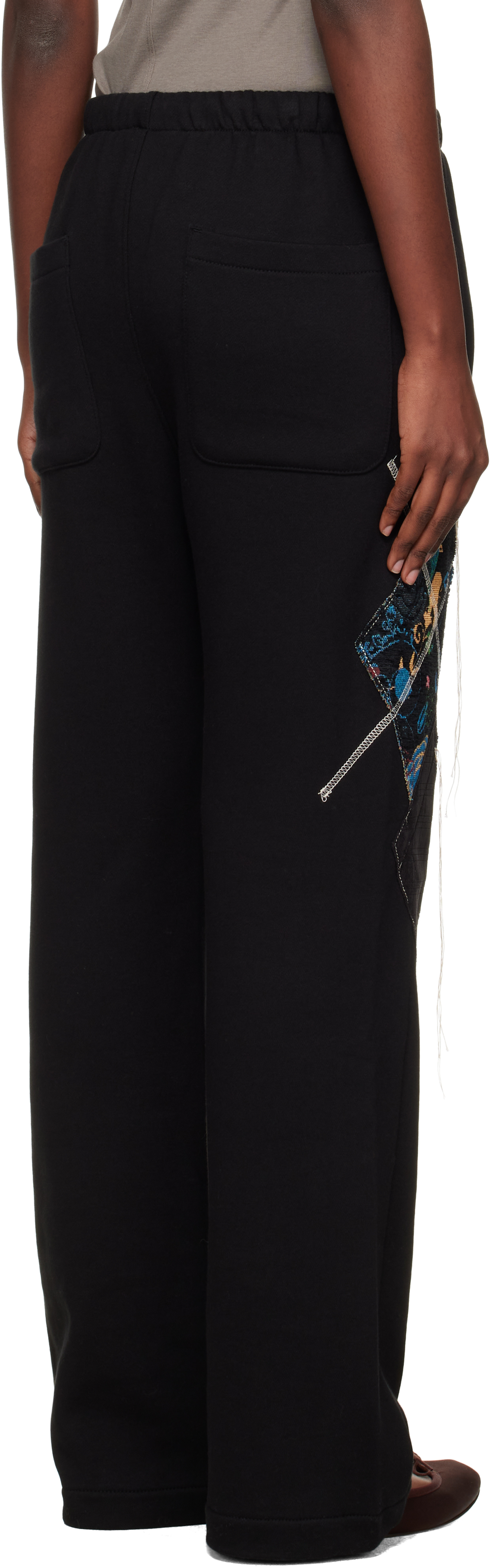 Open Yy Black Argyle Patched Lounge Pants In Black