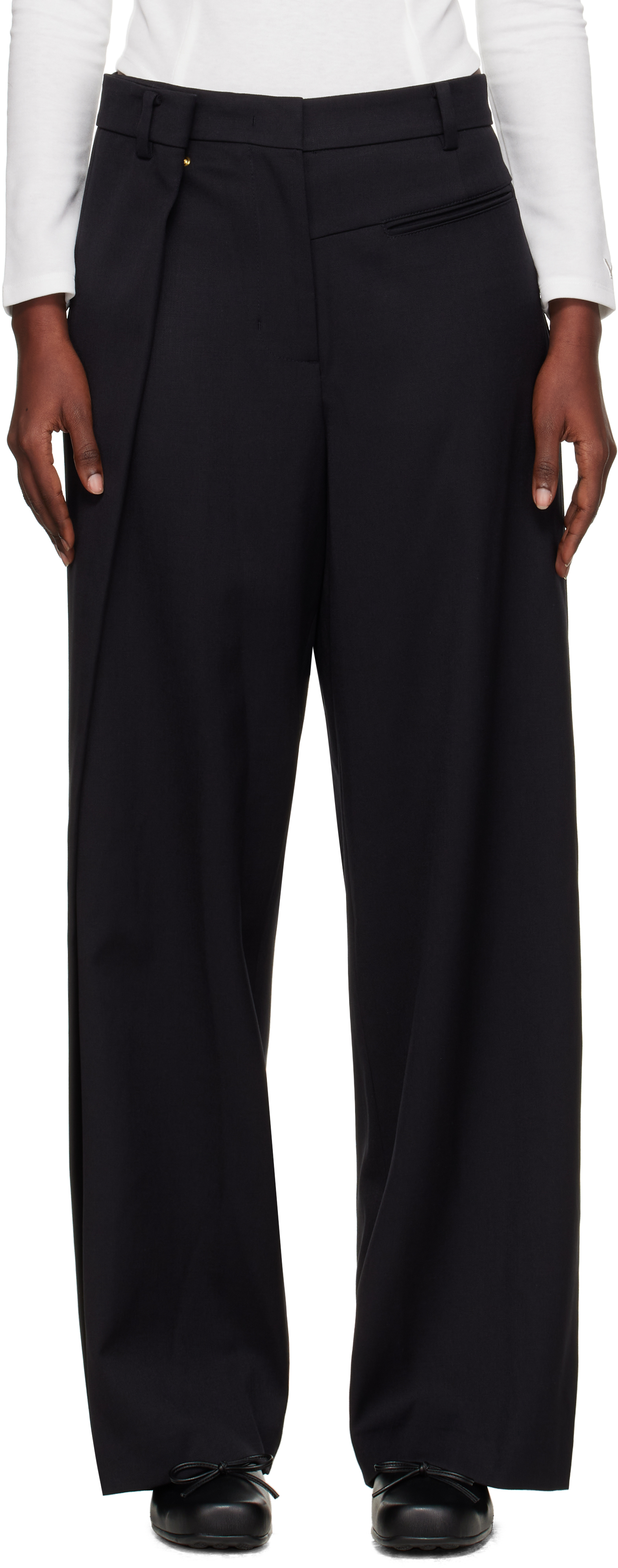 Open Yy Black Wrap-over Waist Trousers