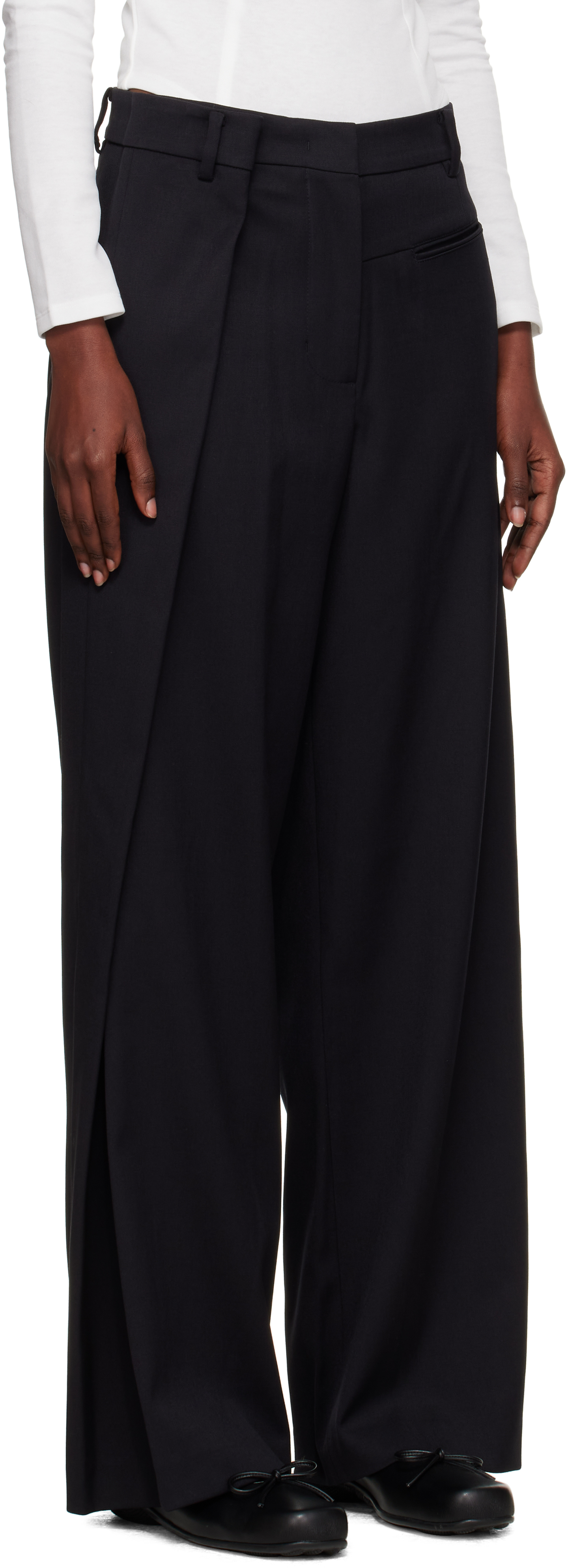 Open Yy Black Wrap-over Waist Trousers In Black