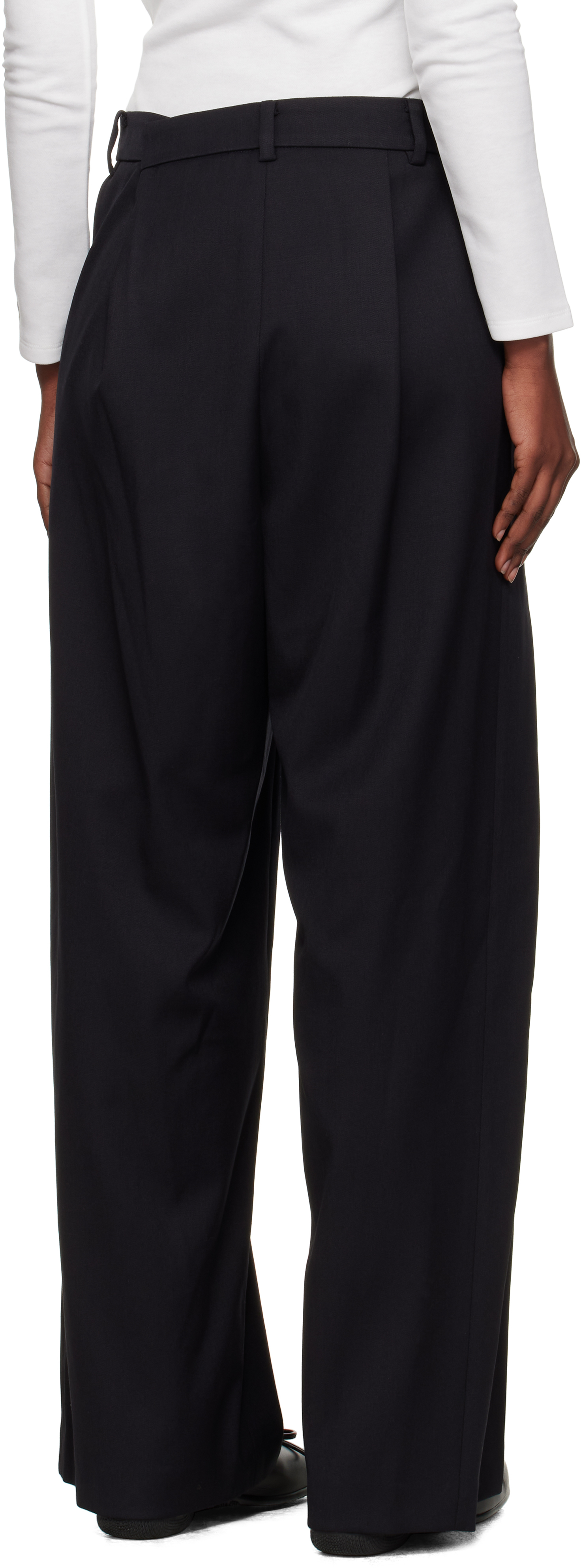 Open Yy Black Wrap-over Waist Trousers In Black