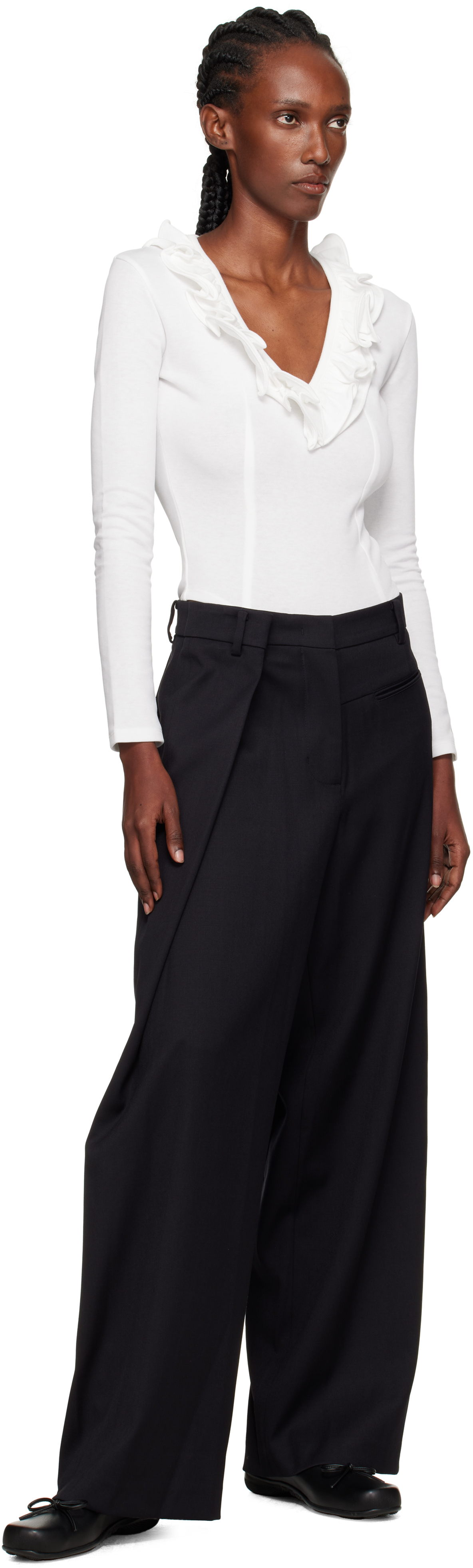 Open Yy Black Wrap-over Waist Trousers In Black