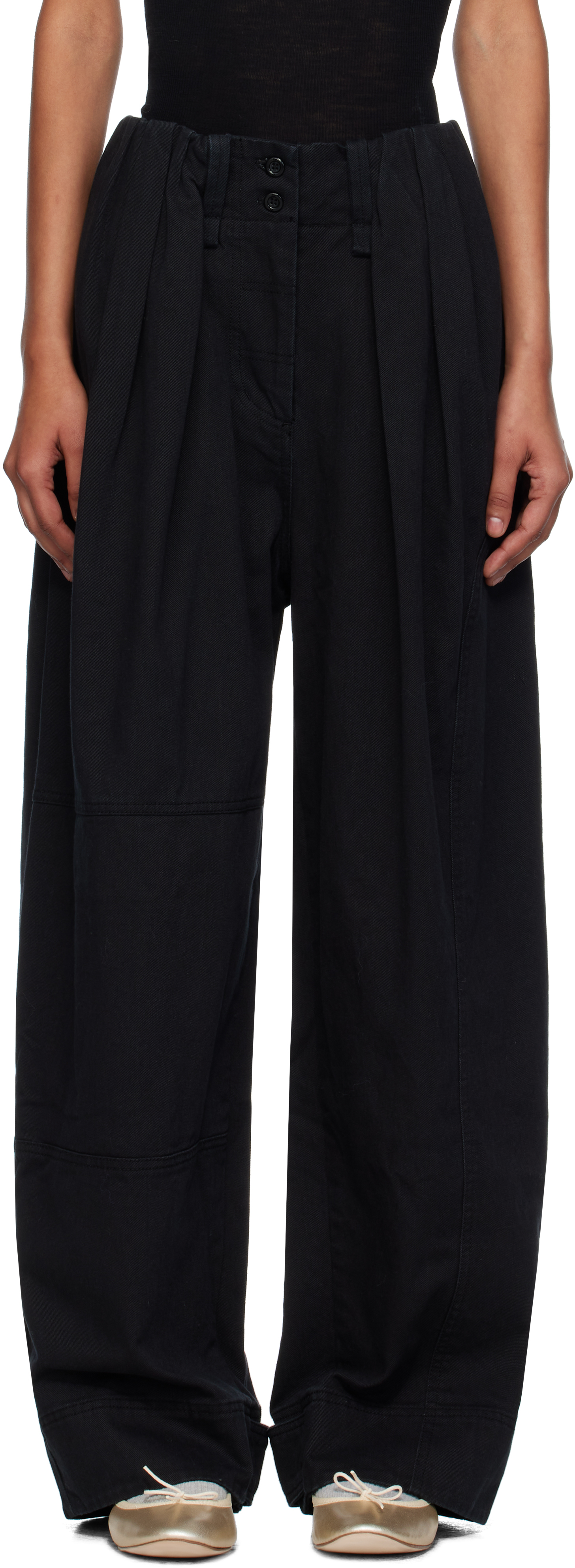 Open Yy Black Full Gather Trousers