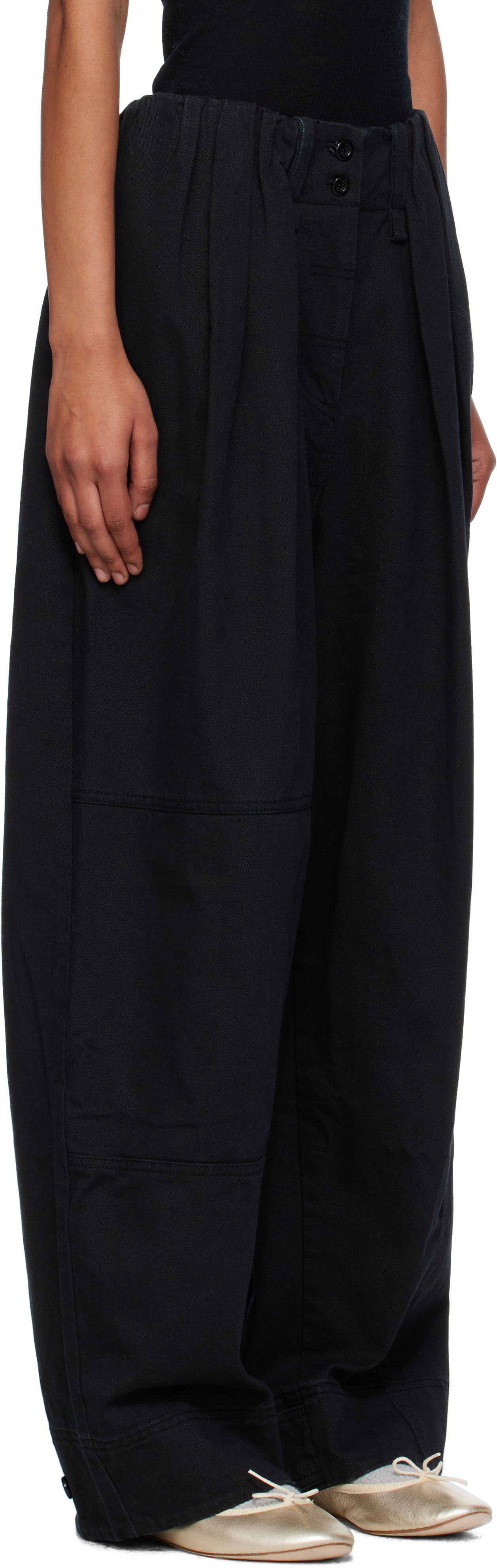 Open Yy Black Full Gather Trousers In Black