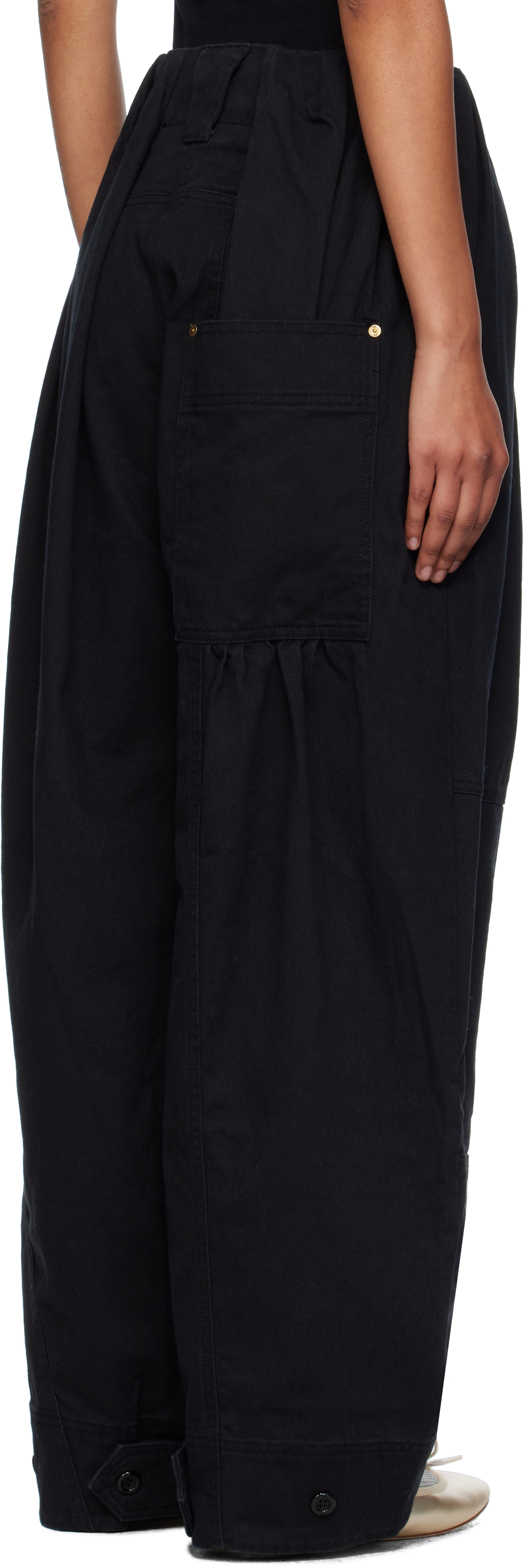 Open Yy Black Full Gather Trousers In Black