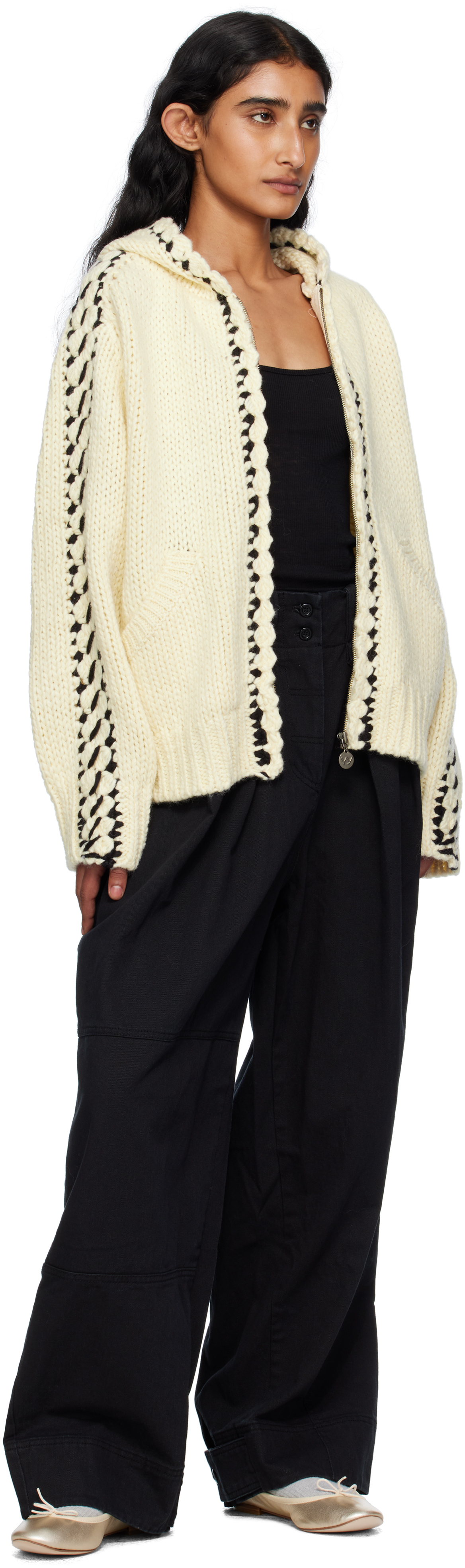 Open Yy Black Full Gather Trousers In Black