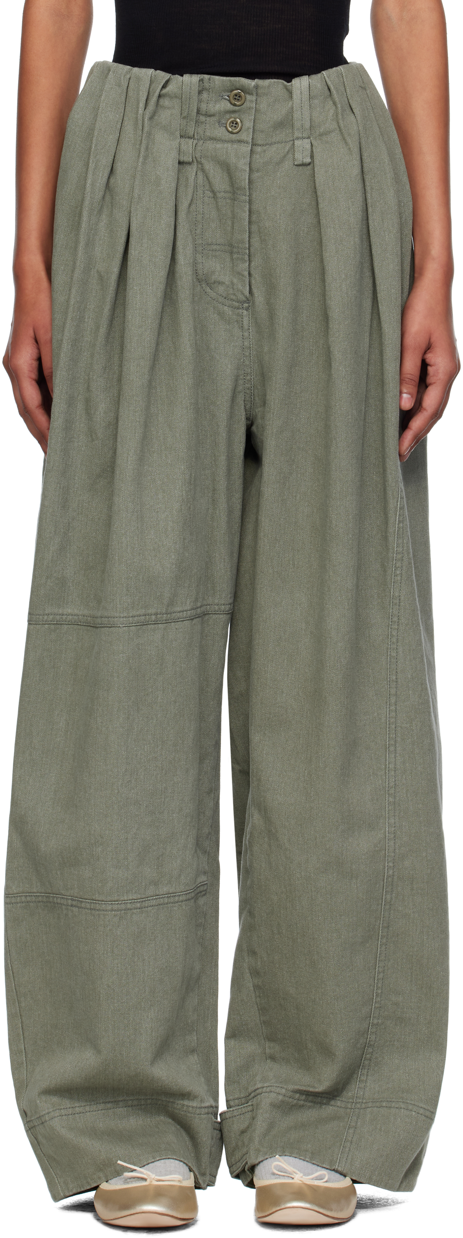 Open Yy Khaki Full Gather Trousers In Brown