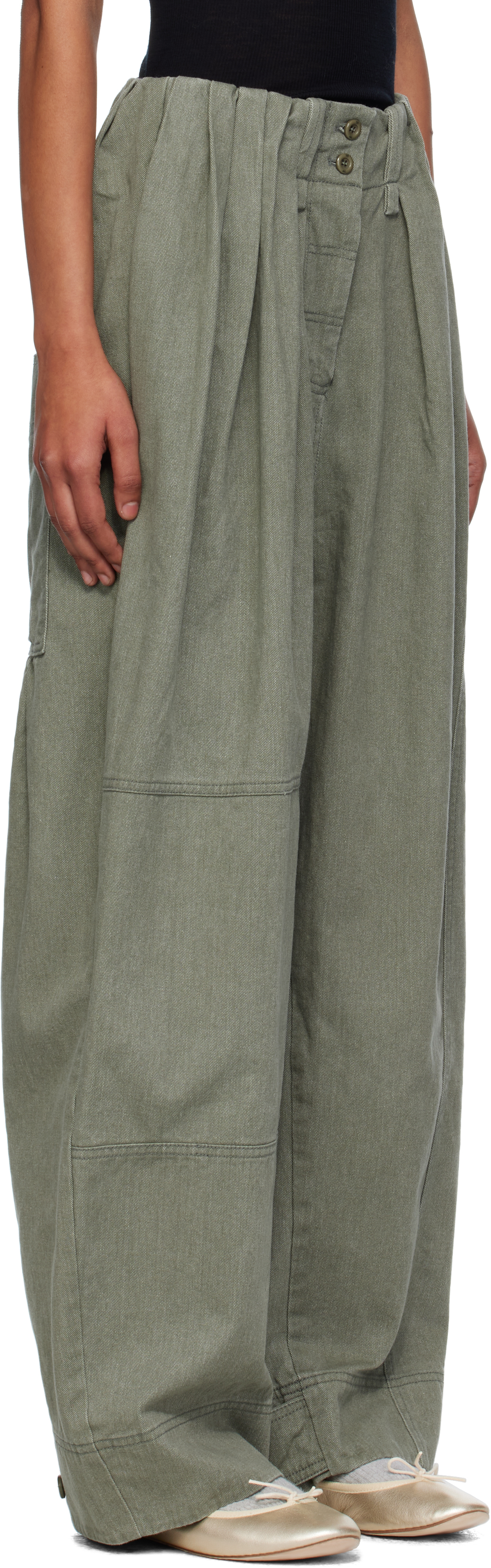 Open Yy Khaki Full Gather Trousers In Green