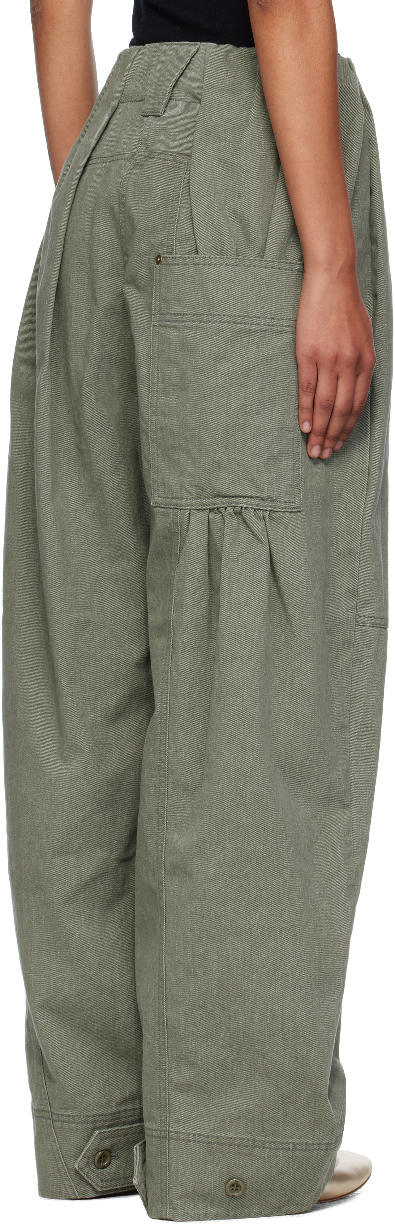 Open Yy Khaki Full Gather Trousers In Green