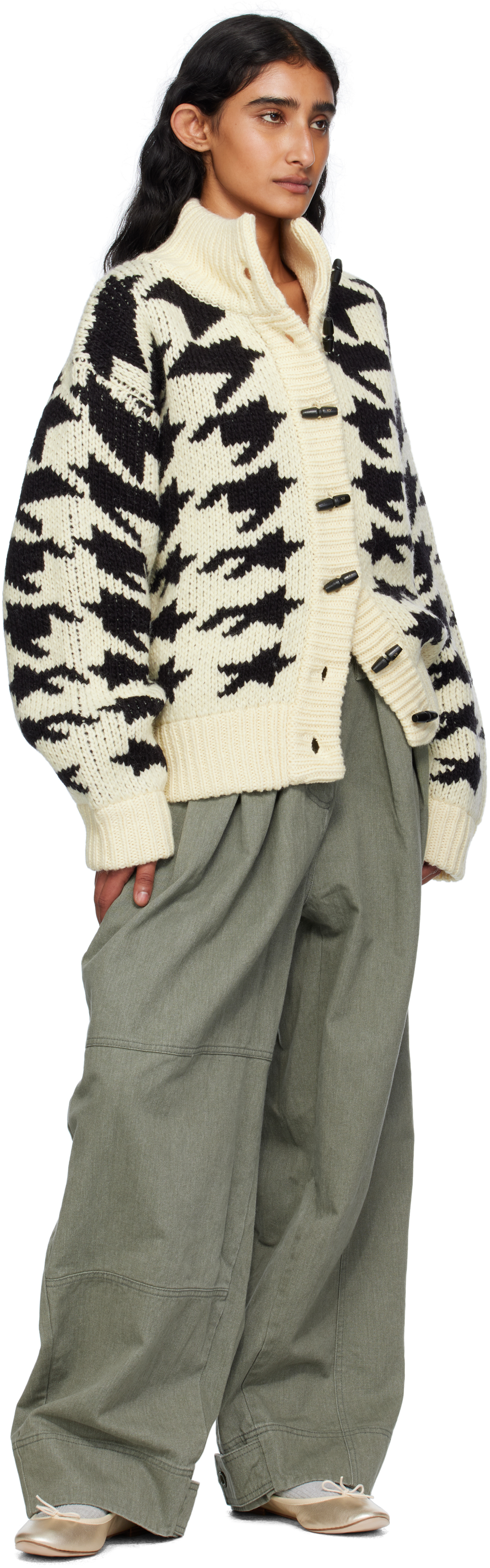 Open Yy Khaki Full Gather Trousers In Green
