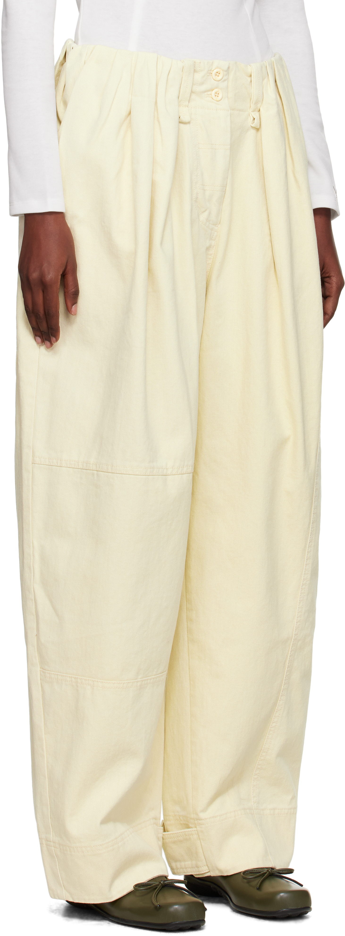 Open Yy Yellow Full Gather Trousers In Yellow