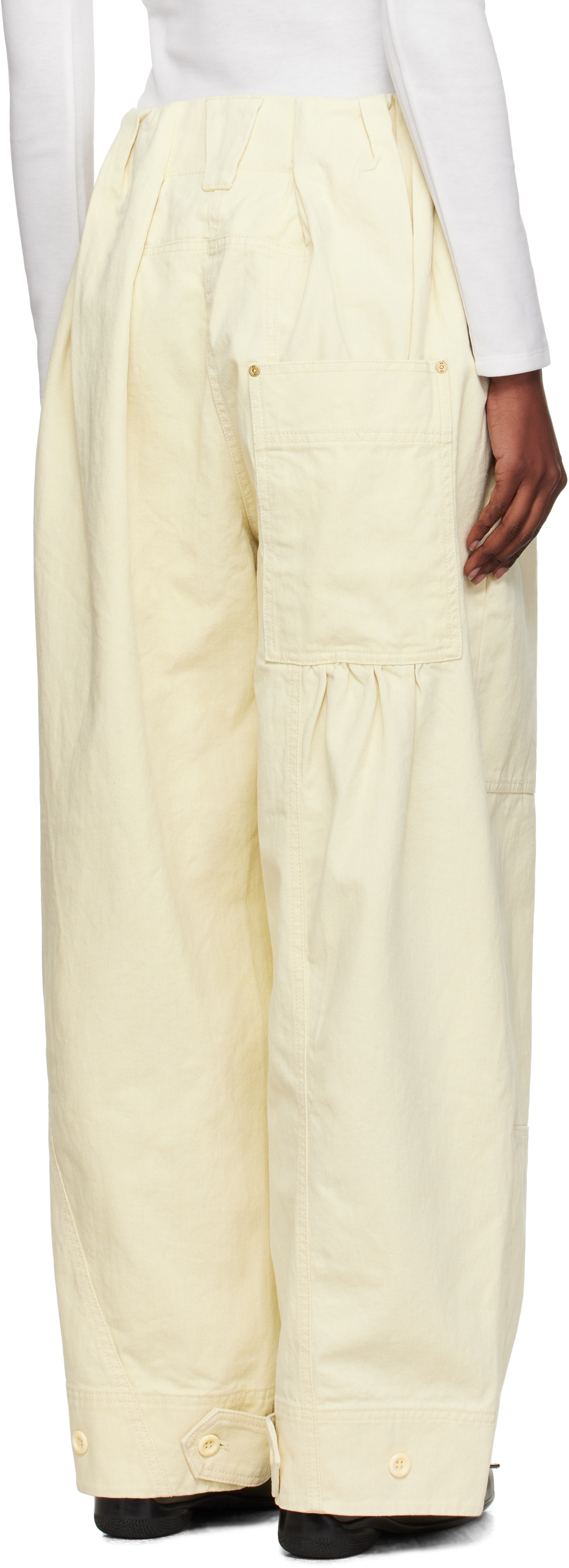 Open Yy Yellow Full Gather Trousers In Yellow