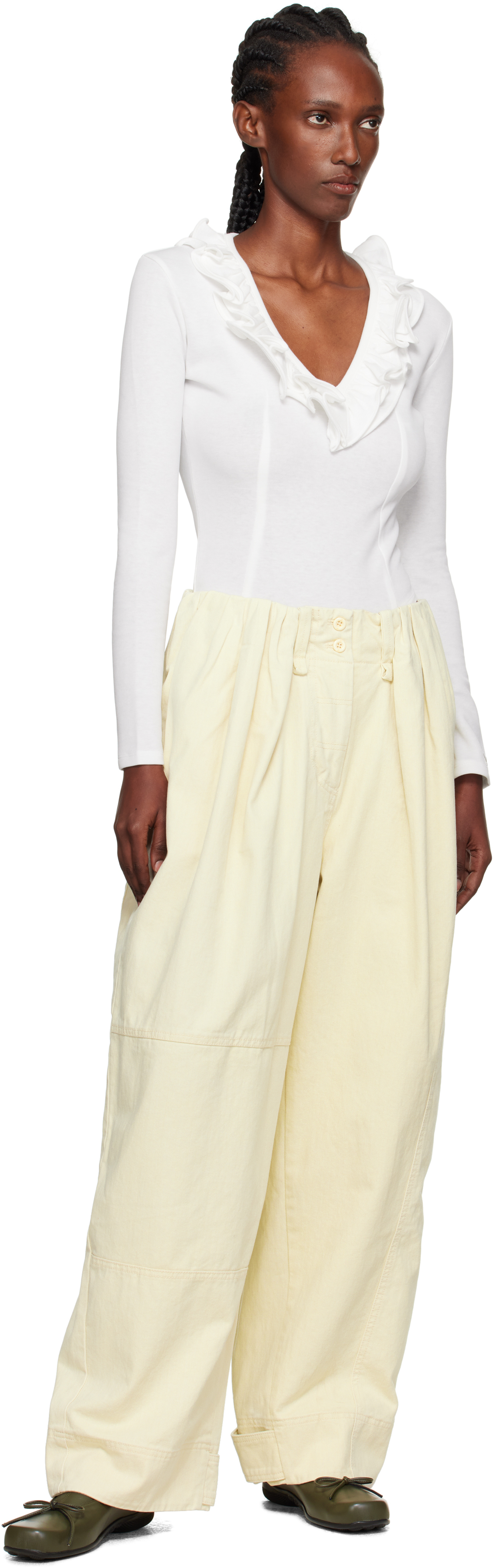 Open Yy Yellow Full Gather Trousers In Yellow