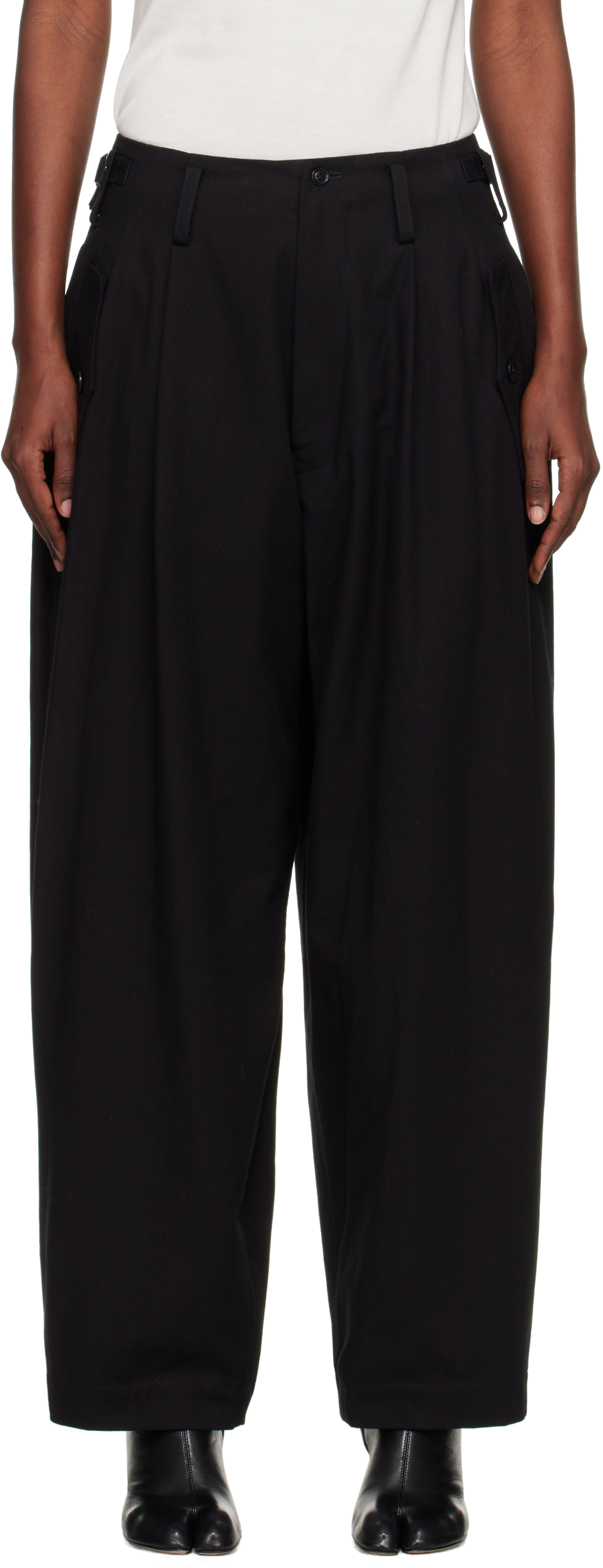 Y's Black U-double Tuck Wide Trousers In Multi