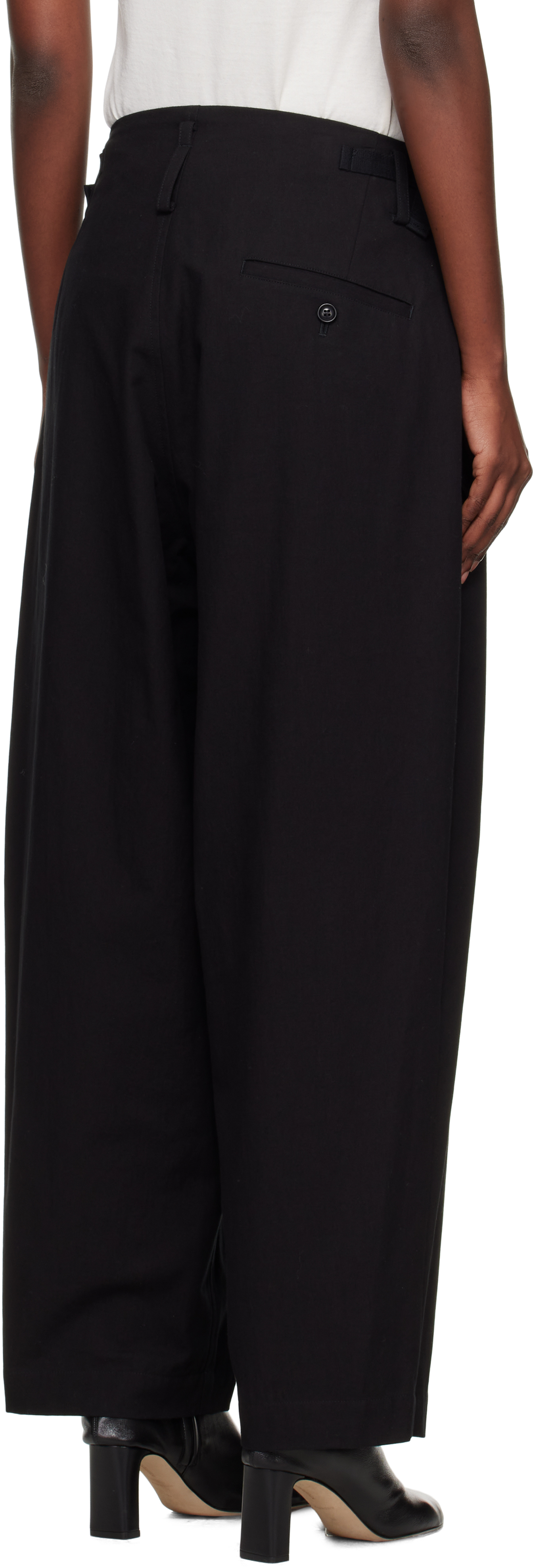 Y's Black U-double Tuck Wide Trousers In Multi