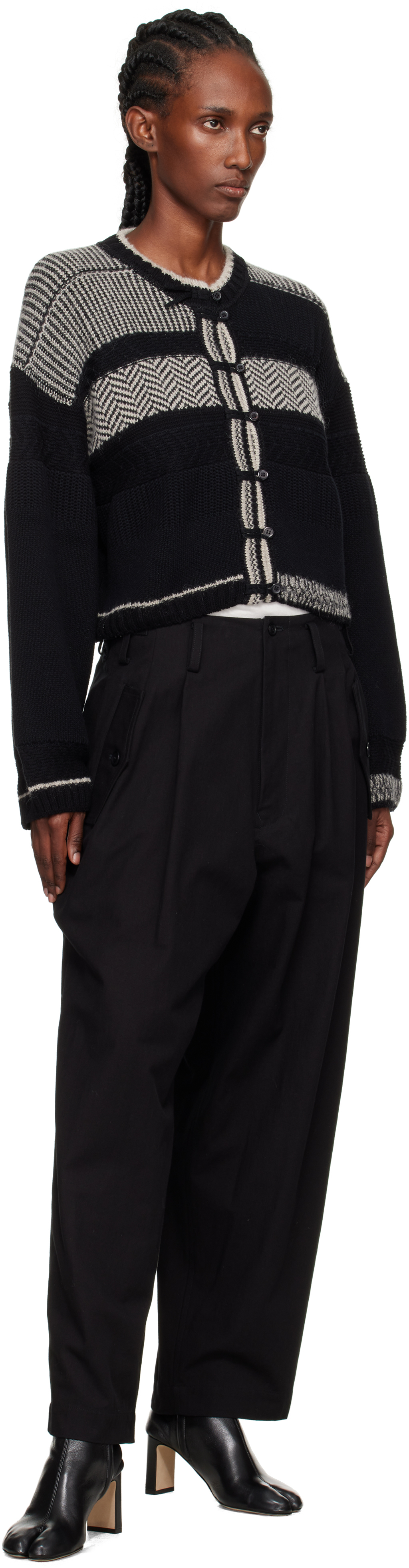 Y's Black U-double Tuck Wide Trousers In Multi