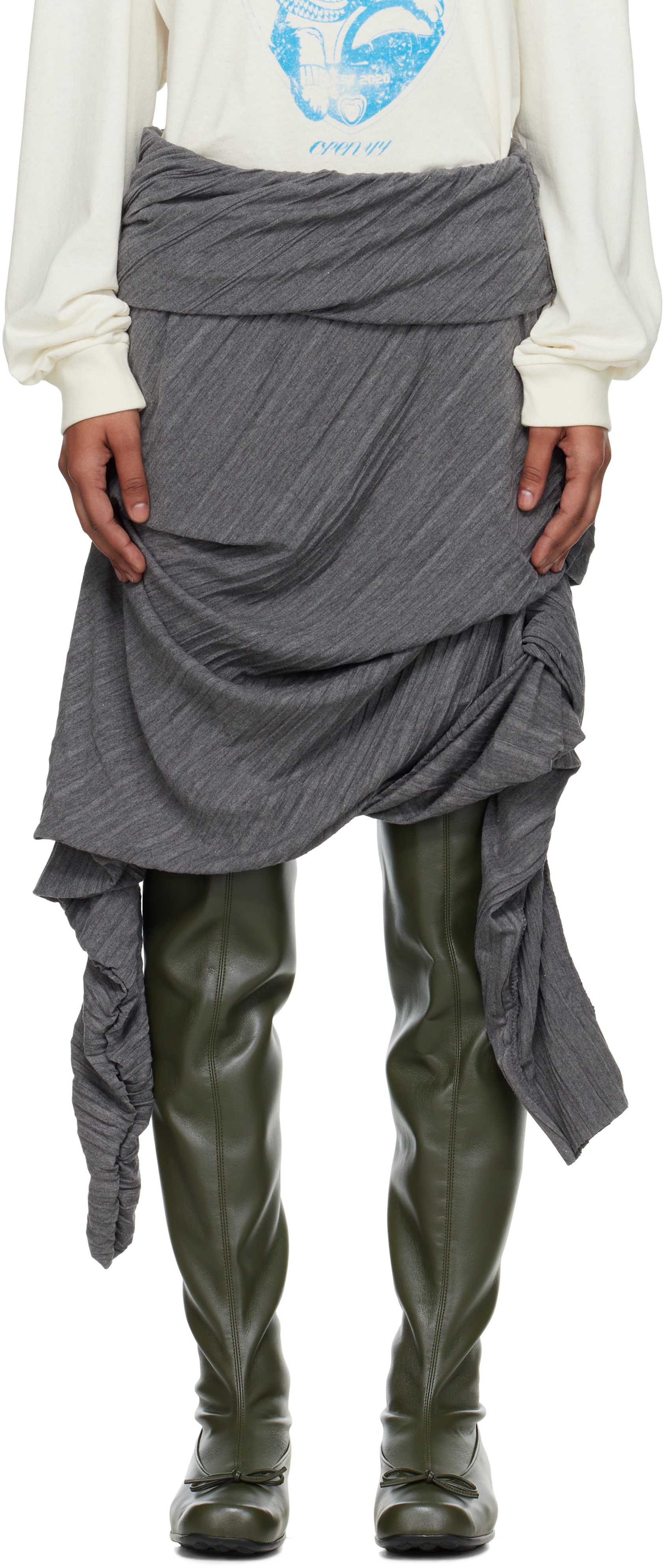 Open Yy Gray Pleats Midi Skirt