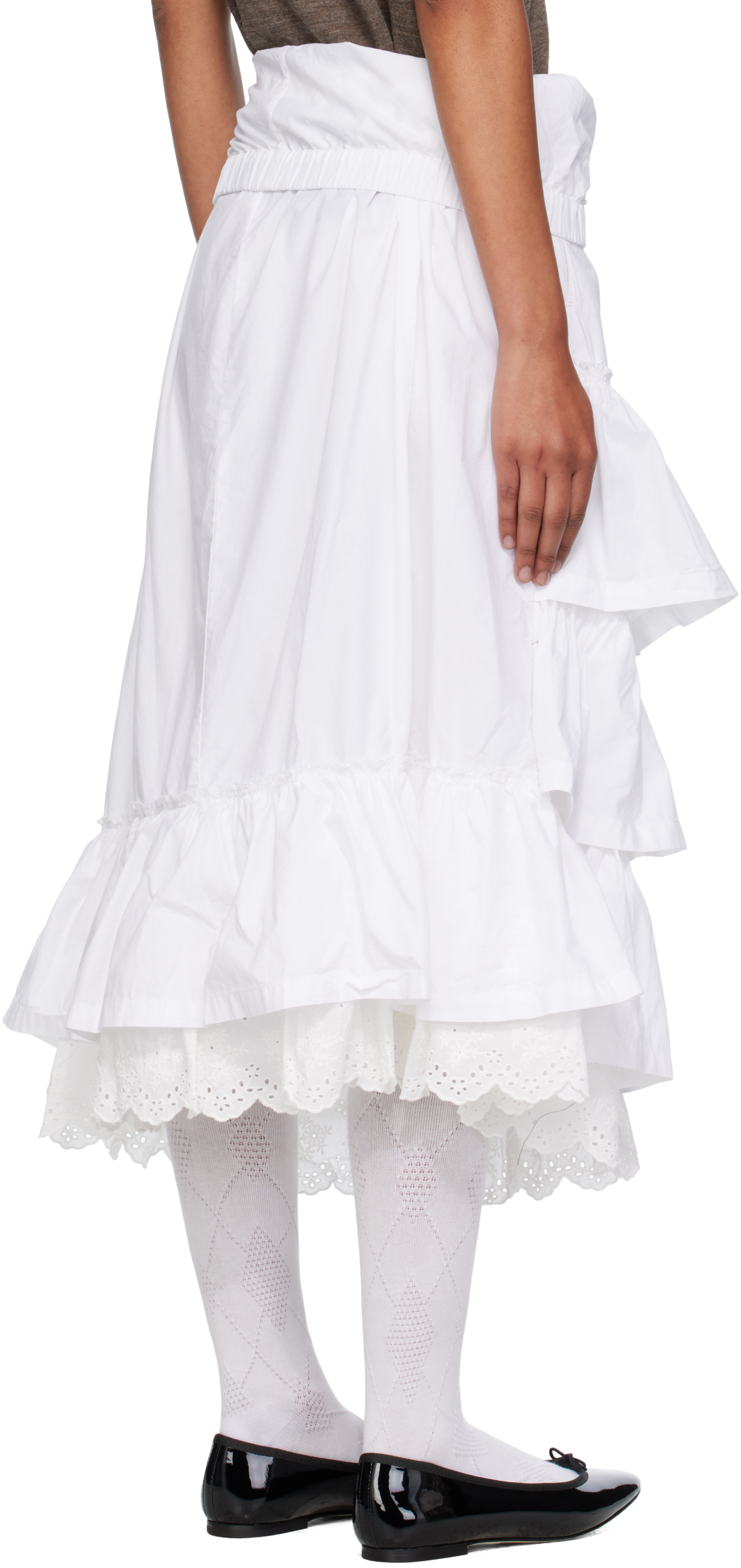 Open Yy White Rolled Waist Tiered Midi Skirt In White