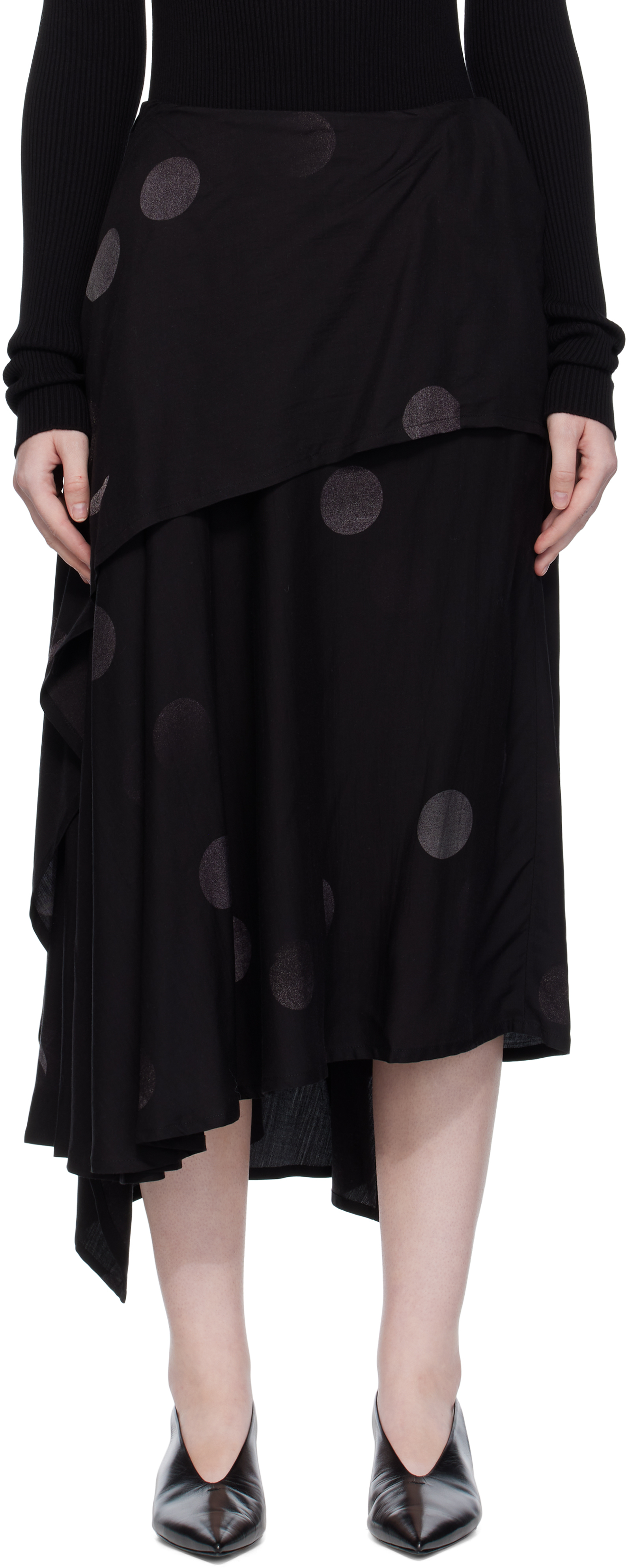 Y's Black Butterfly-print Twill Midi Skirt In Black