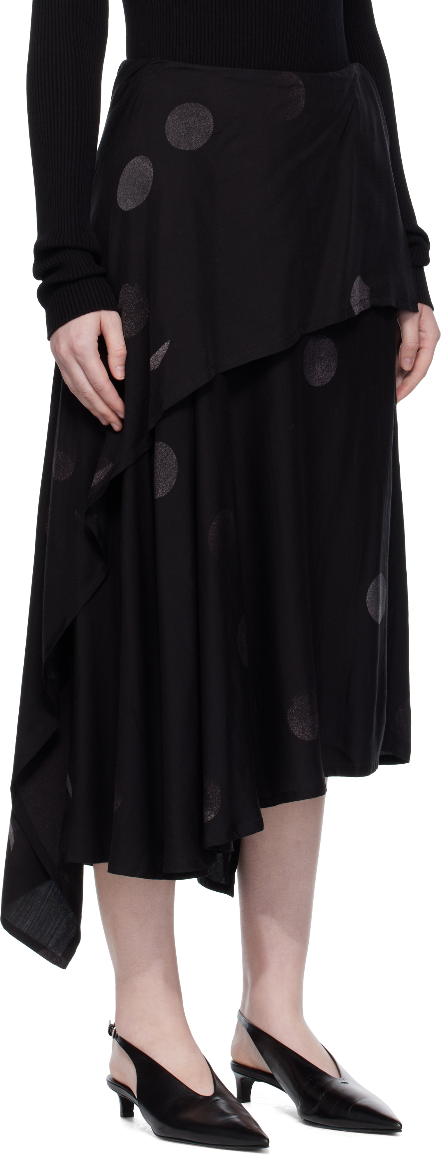 Y's Black Butterfly-print Twill Midi Skirt In Black