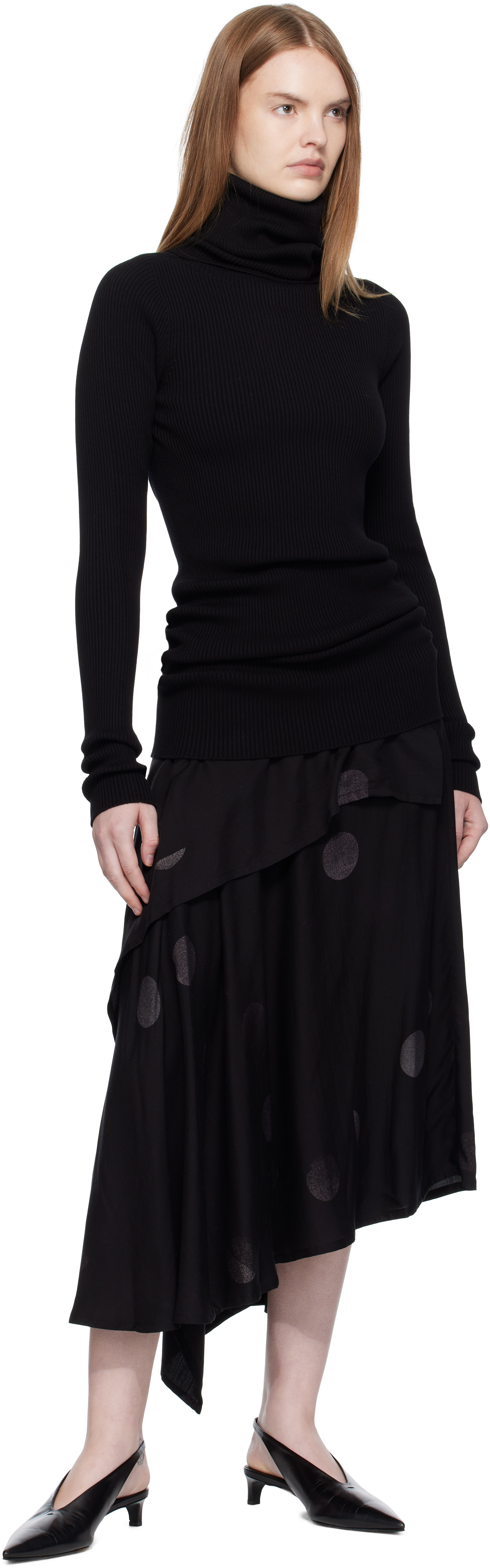 Y's Black Butterfly-print Twill Midi Skirt In Black