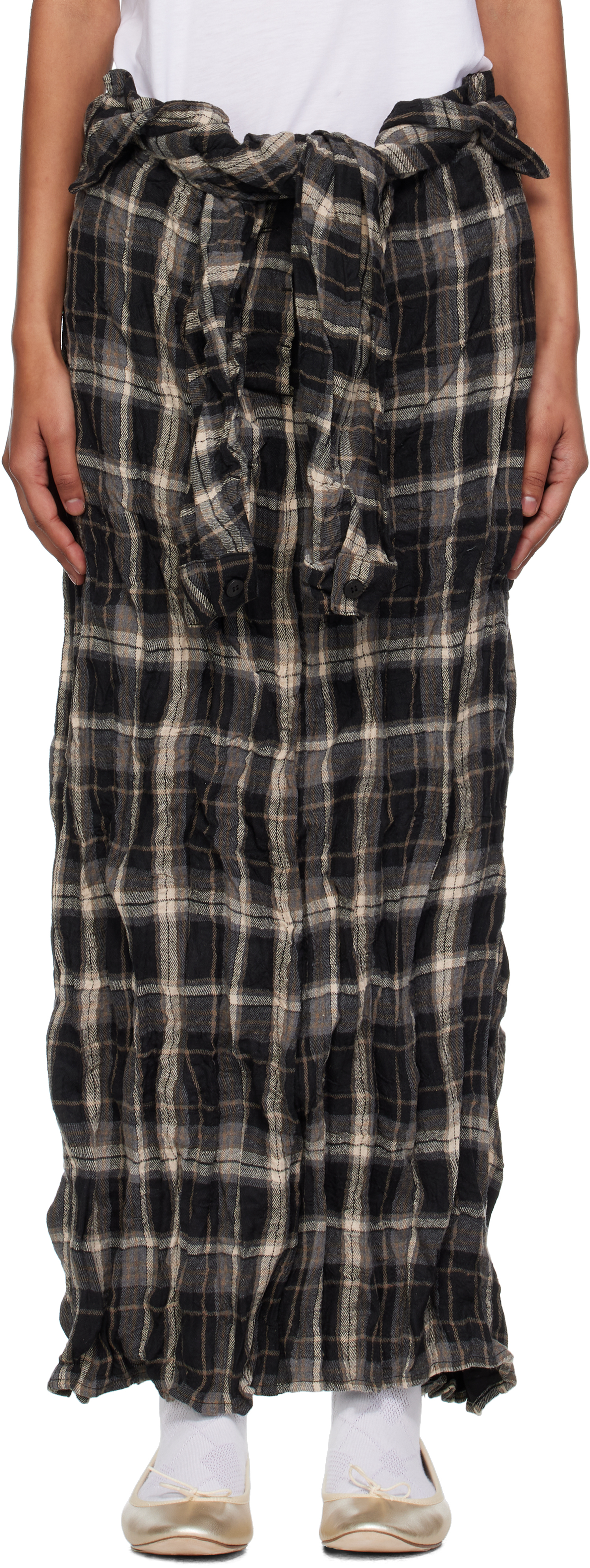 Open Yy Black & Gray Crinkled Shirt Maxi Skirt