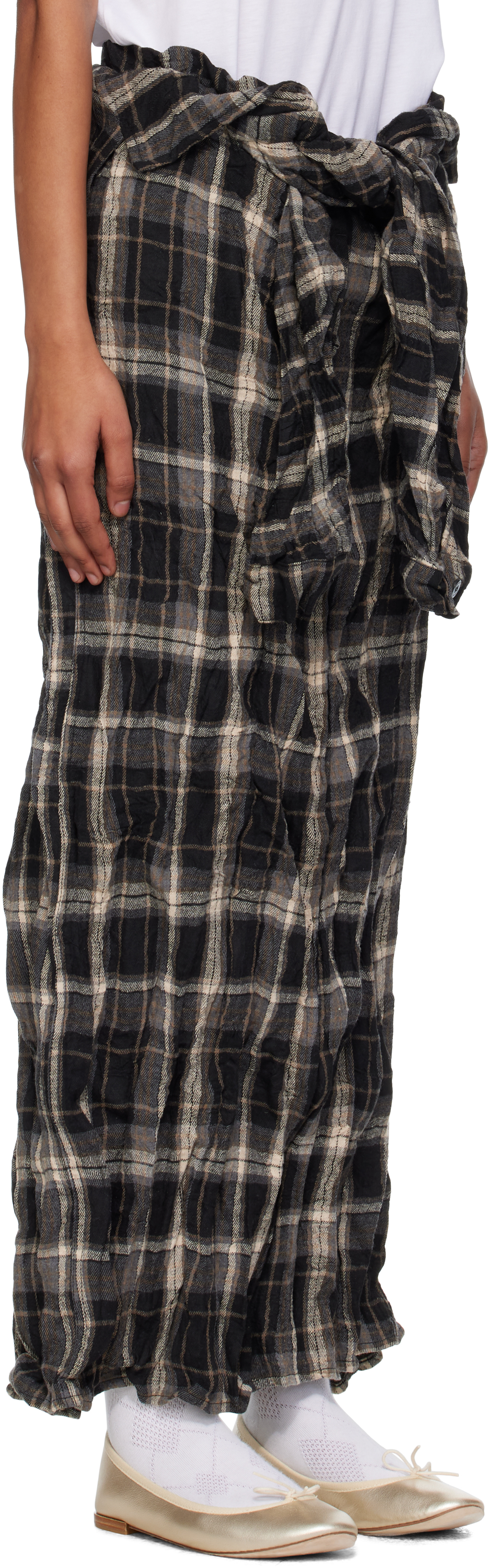 Open Yy Black & Gray Crinkled Shirt Maxi Skirt In Black
