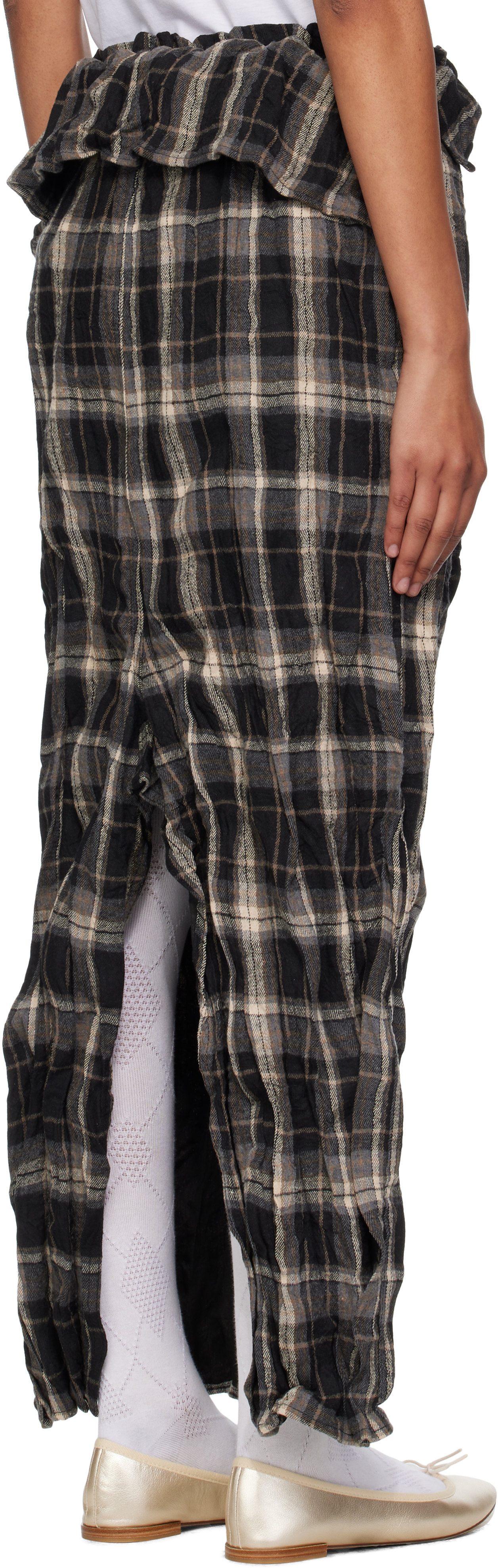 Open Yy Black & Gray Crinkled Shirt Maxi Skirt In Black