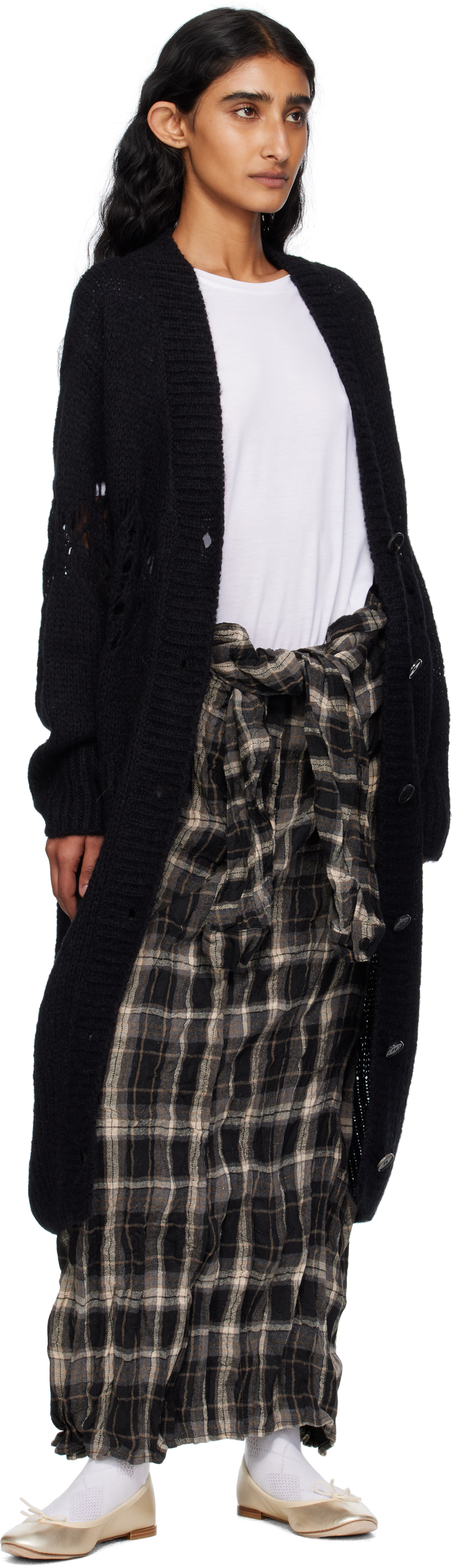 Open Yy Black & Gray Crinkled Shirt Maxi Skirt In Black