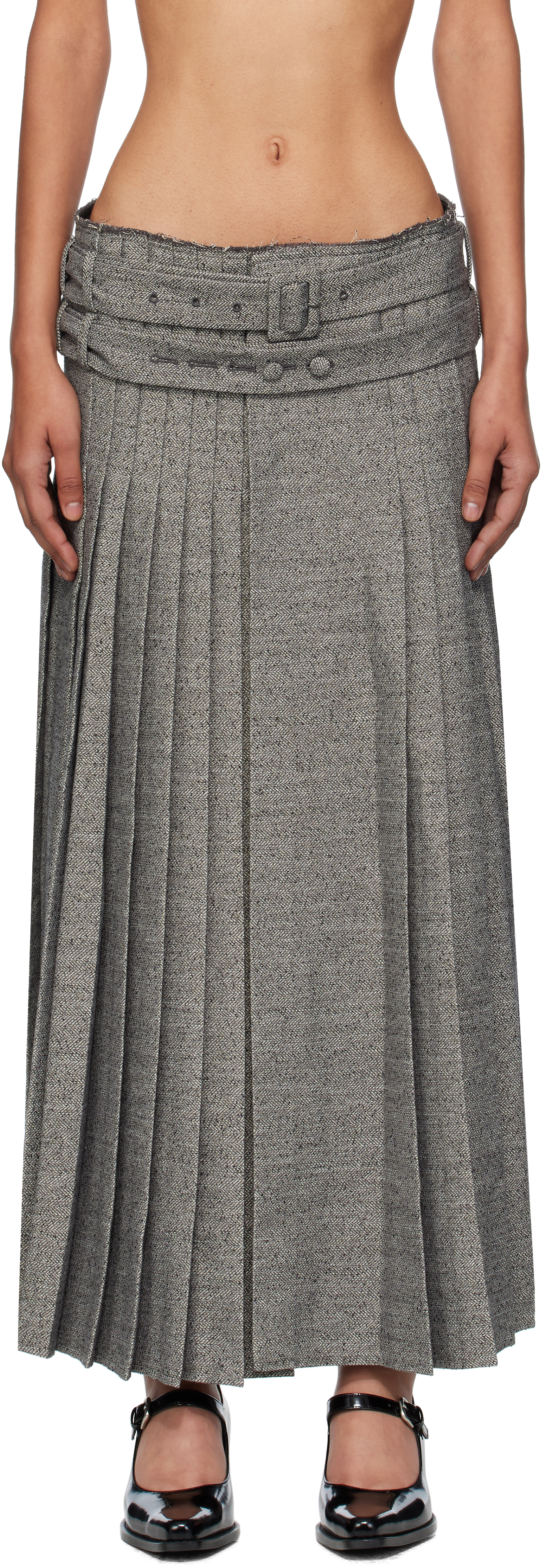Open Yy Gray Double Belted Maxi Skirt In Gray