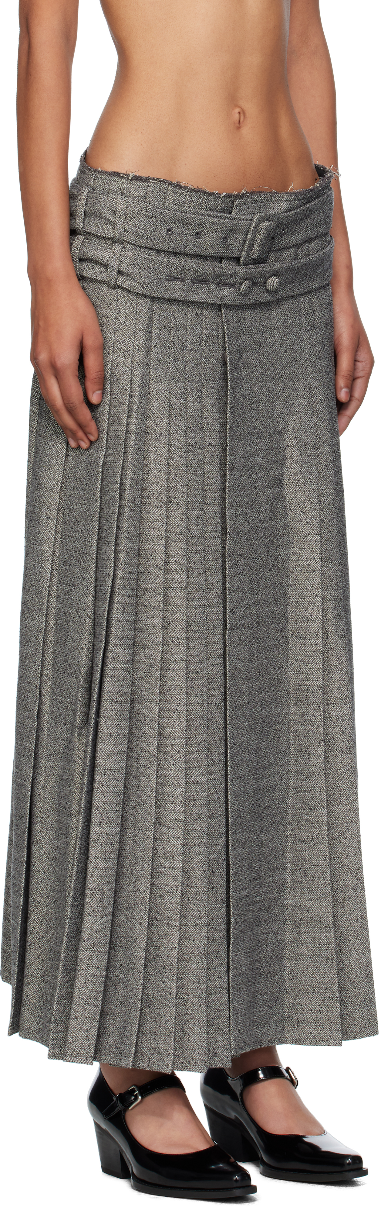 Open Yy Gray Double Belted Maxi Skirt In Gray