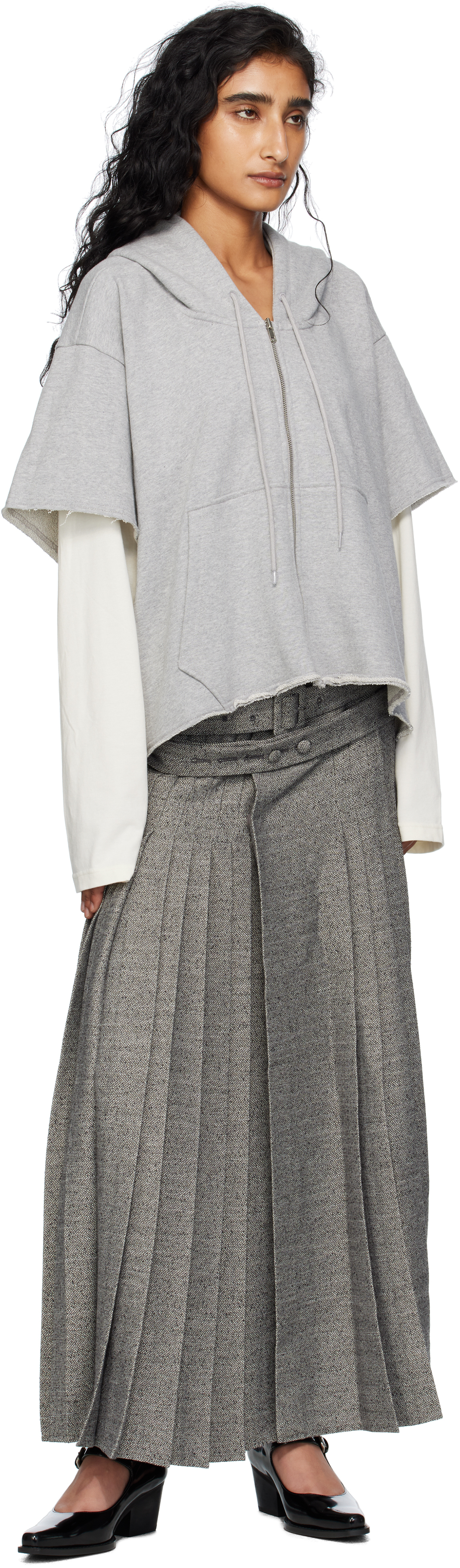 Open Yy Gray Double Belted Maxi Skirt In Gray